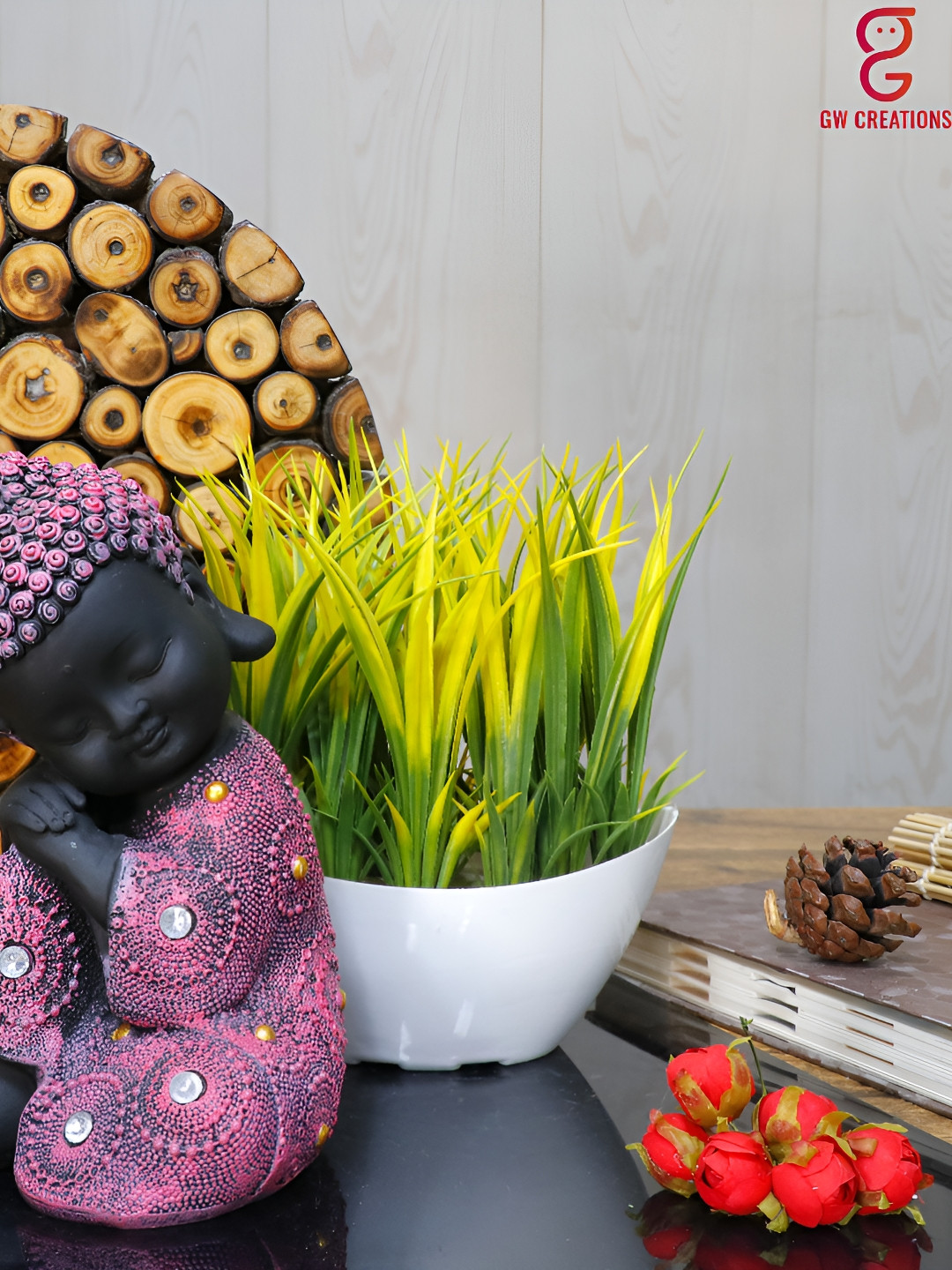 GW CREATIONS Pink Polyester Matte Living Room Set of 2 Small Showpieces - 5.1 Inches