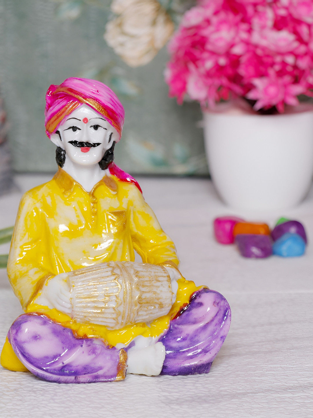 GW CREATIONS Yellow Polyresin Glossy Kid Room Small Showpiece - 4.3 Inches