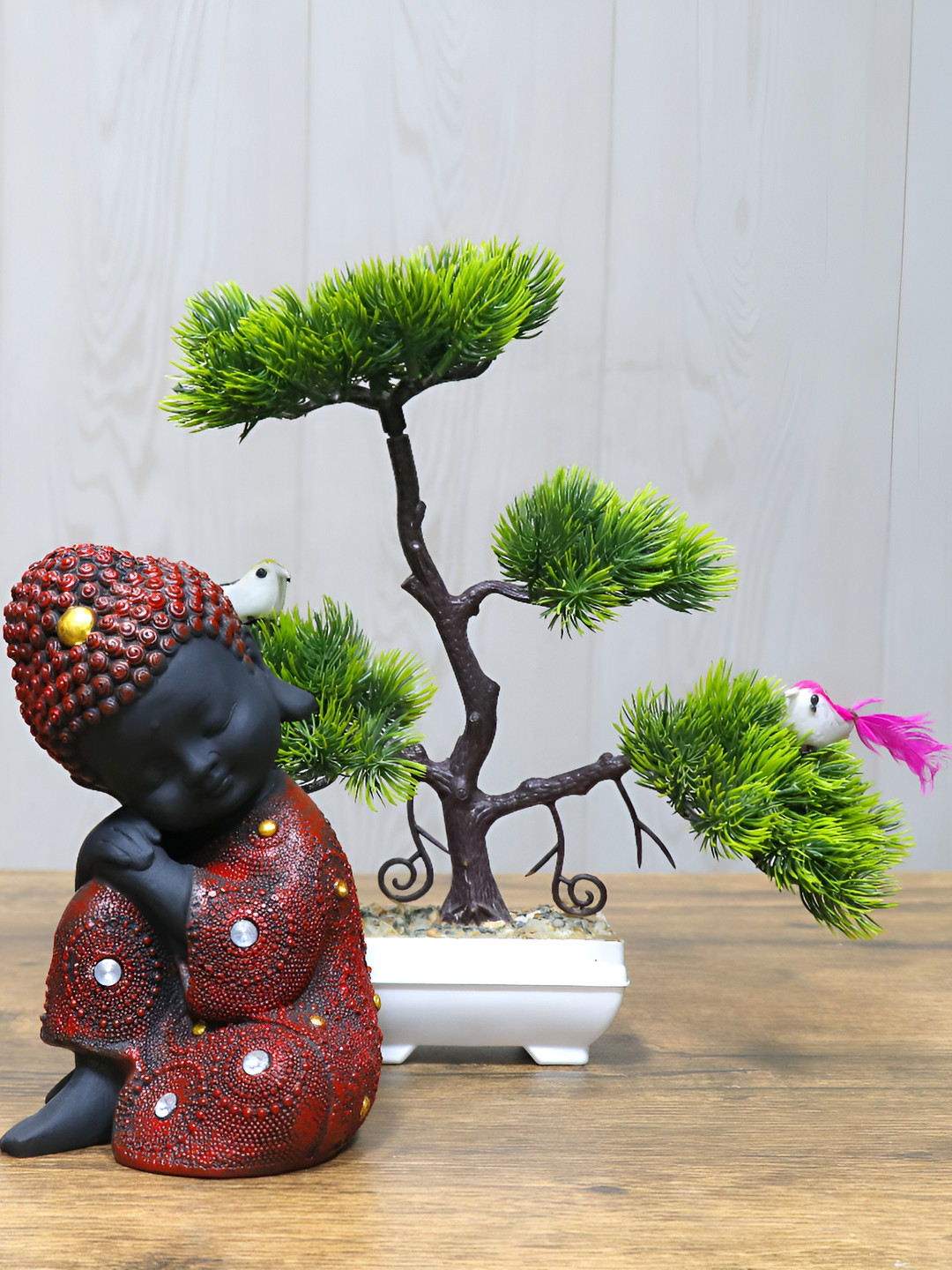 GW CREATIONS Red Polyresin Glossy Home Office Set of 2 Small Showpieces - 5.1 Inches