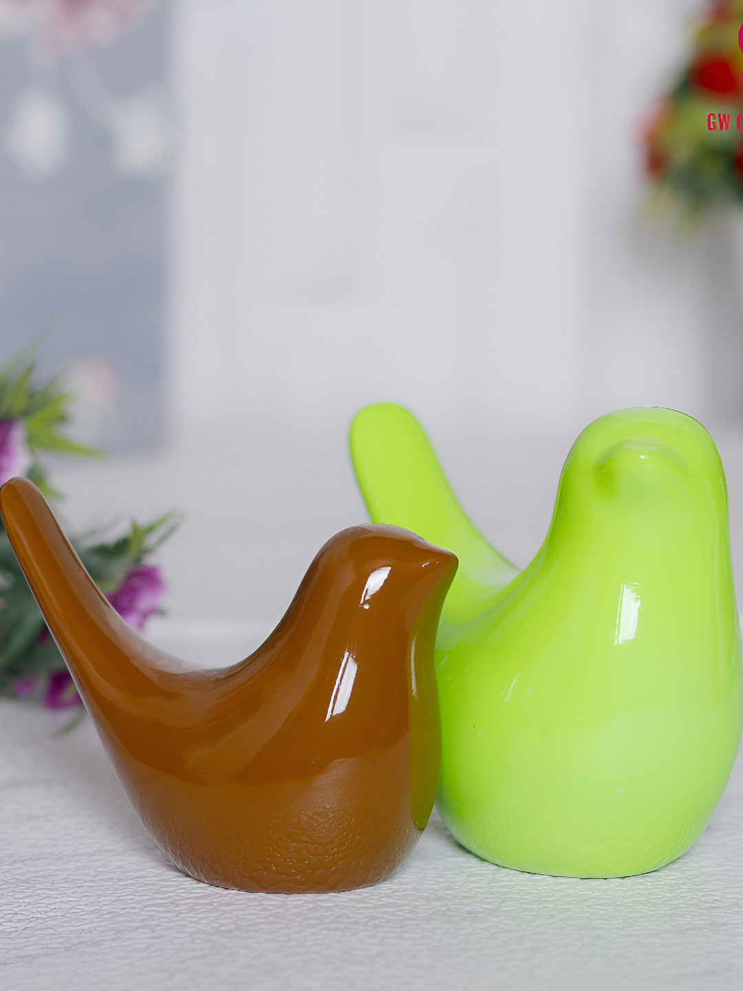 GW CREATIONS Green Polyresin Matte Garden Set of 2 Medium Showpieces - 2.8 Inches