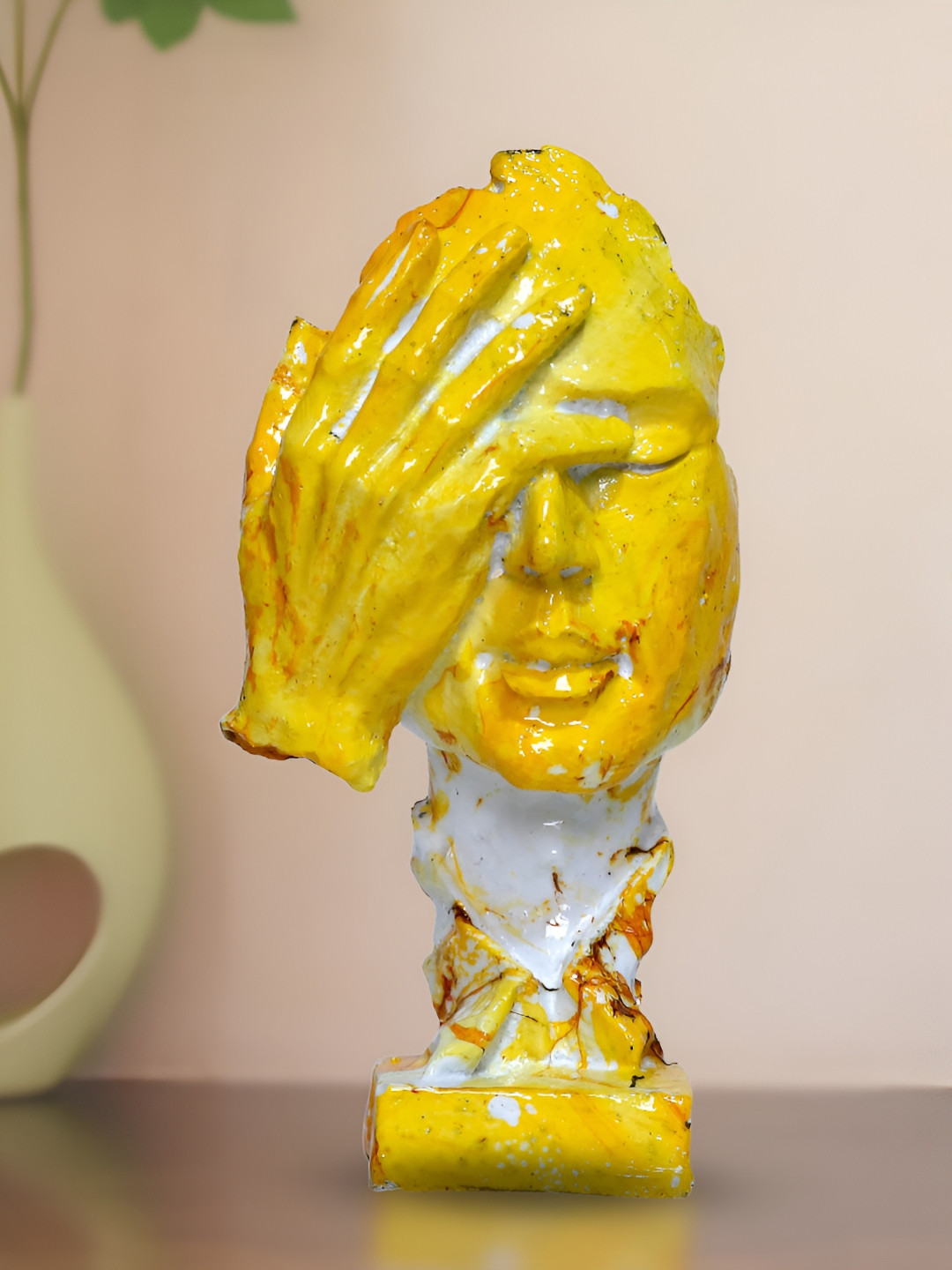 GW CREATIONS Mustard Polyresin Matte Living Room Small Showpiece - 6.3 Inches