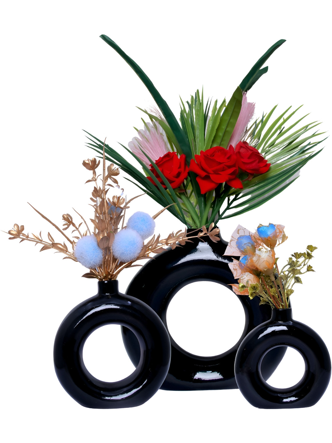 GW CREATIONS Black Polyester Natural Living Room Set of 3 Small Showpieces - 1.2 Inches