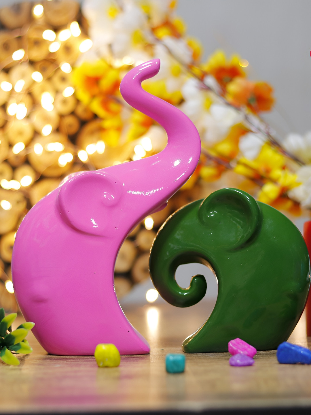 GW CREATIONS Pink Polyresin Matte Kid Room Set of 2 Small Showpieces - 9.1 Inches