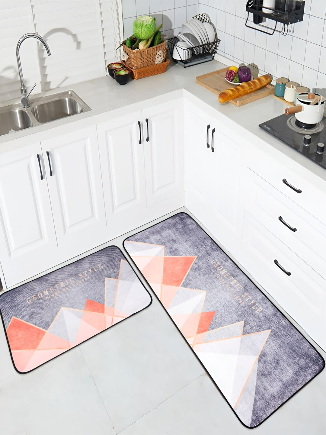 Kuber Industries Grey & Orange 2 Pieces Soft & Absorbent Non-Woven Floor Mat