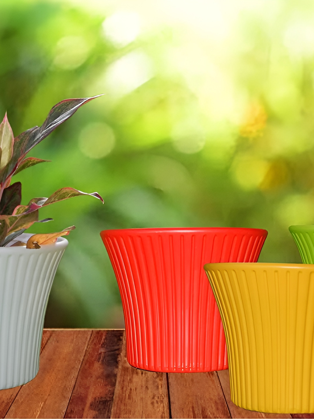appeasy Red & Green 4Pcs Textured Planters