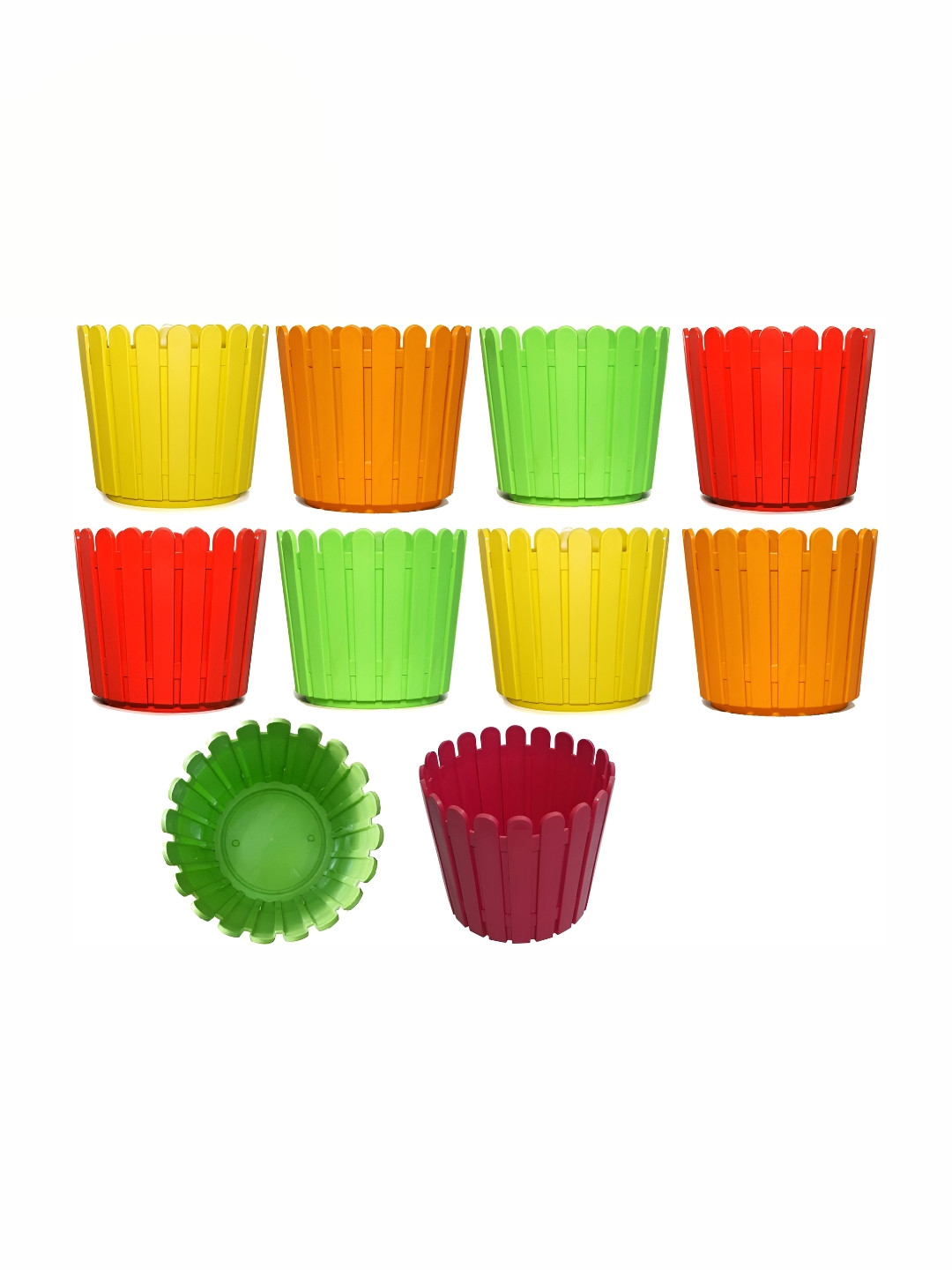 appeasy Red & Yellow 12 Pieces Fence Textured Metal Planters