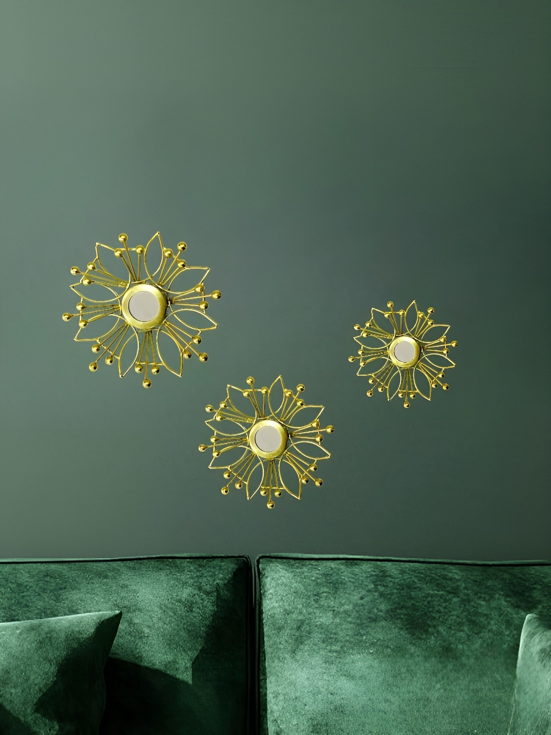 Garden Deco Wall Art with Mirror Metal Glossy Hanging Hall 3Pcs Wall Hangings-6.7In