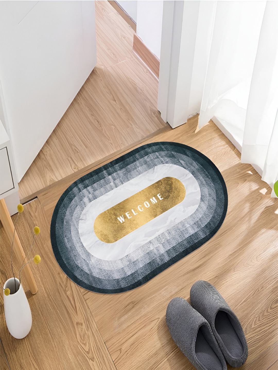 Kuber Industries Grey & White Soft Anti Skid & Super Absorbent Door Mat