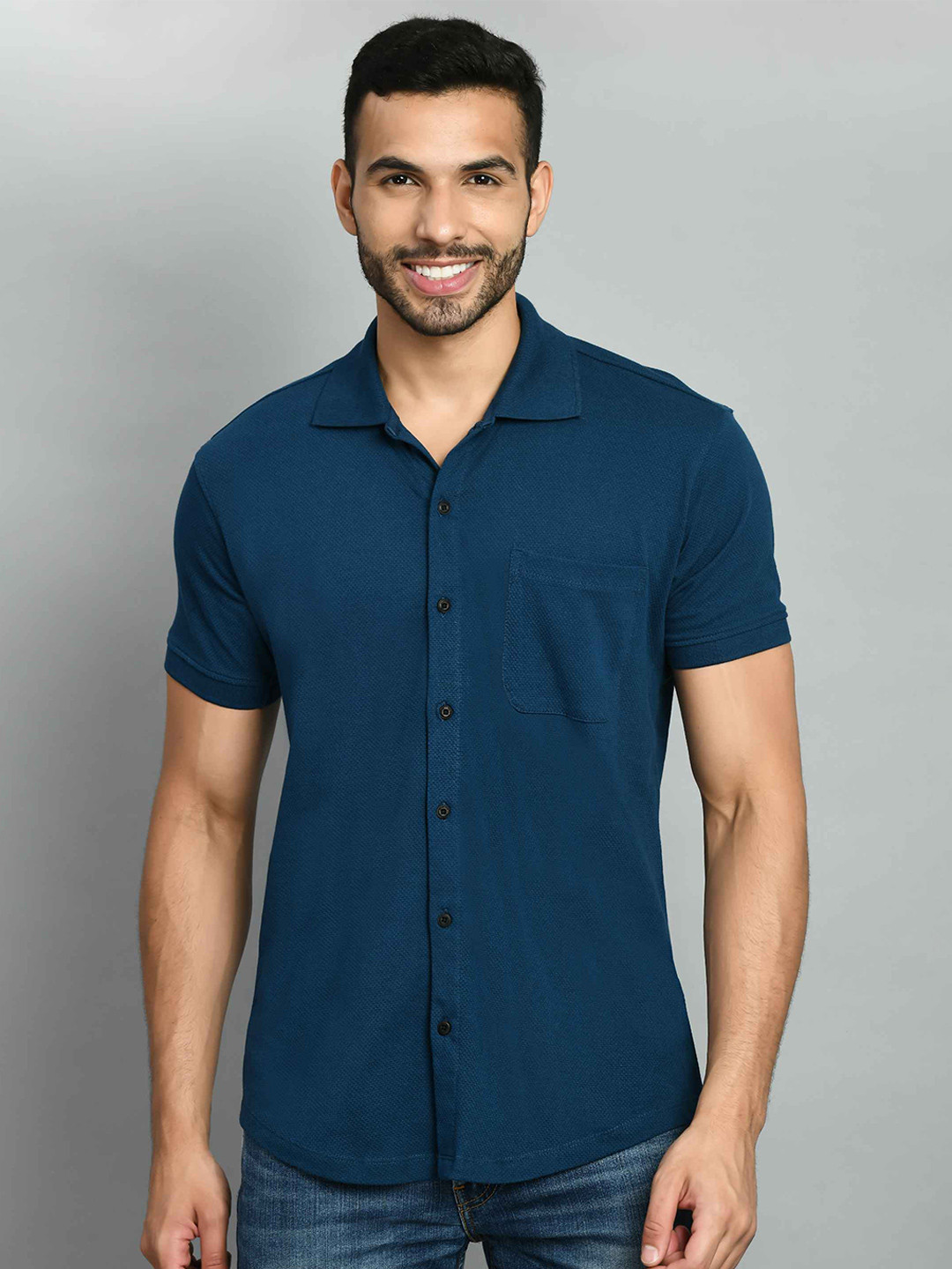 SQUIREHOOD Smart Skinny Fit Spread Collar Cotton Casual Shirt