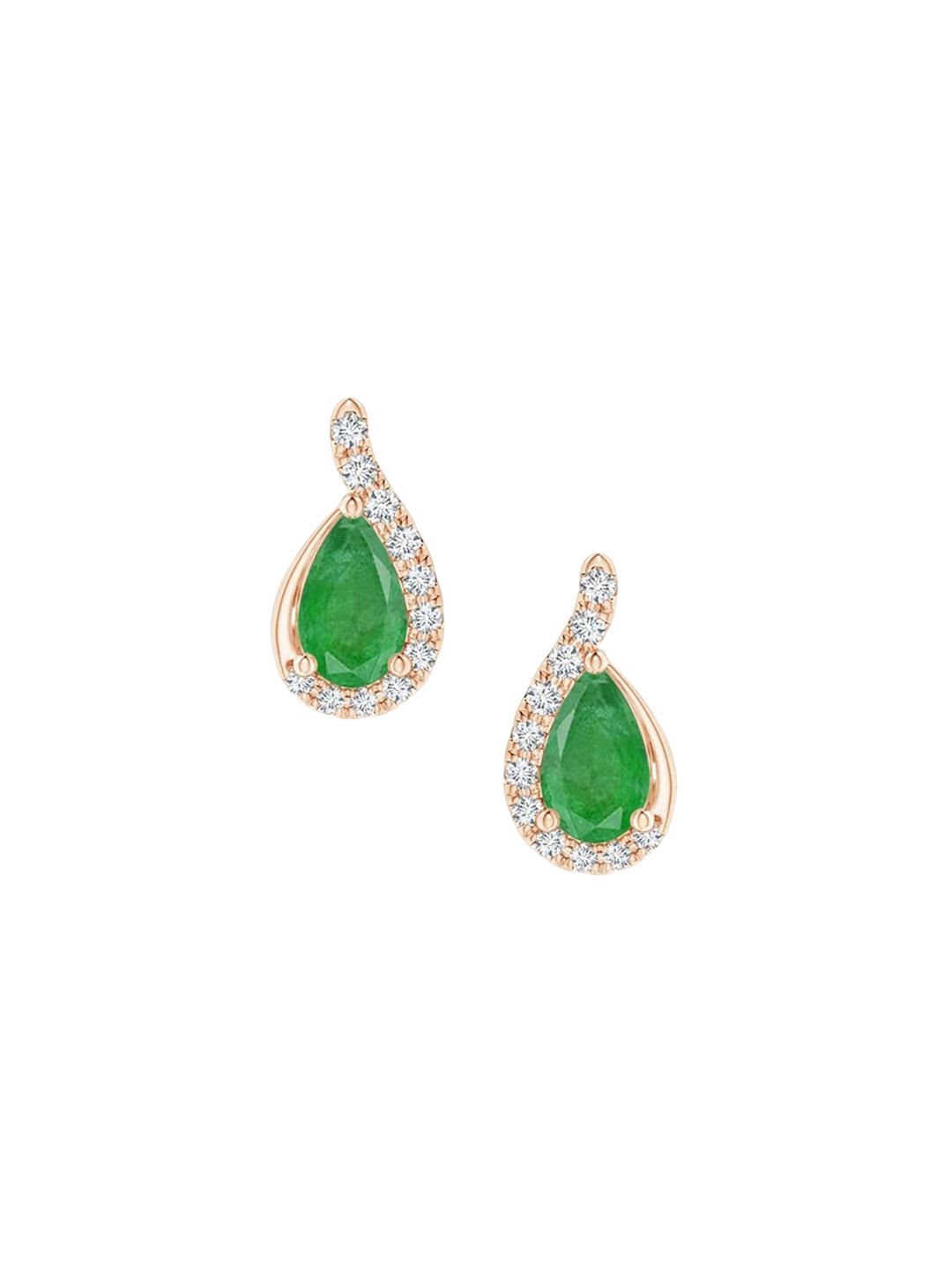 Angara 18KT Rose Gold Pear Emerald Earrings with Diamond Swirl Frame