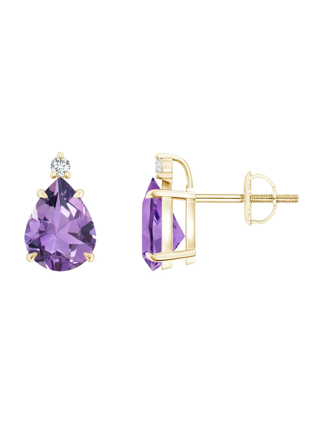Angara 14KT Yellow Gold Classic Claw-Set Pear Amethyst Solitaire Stud Earrings