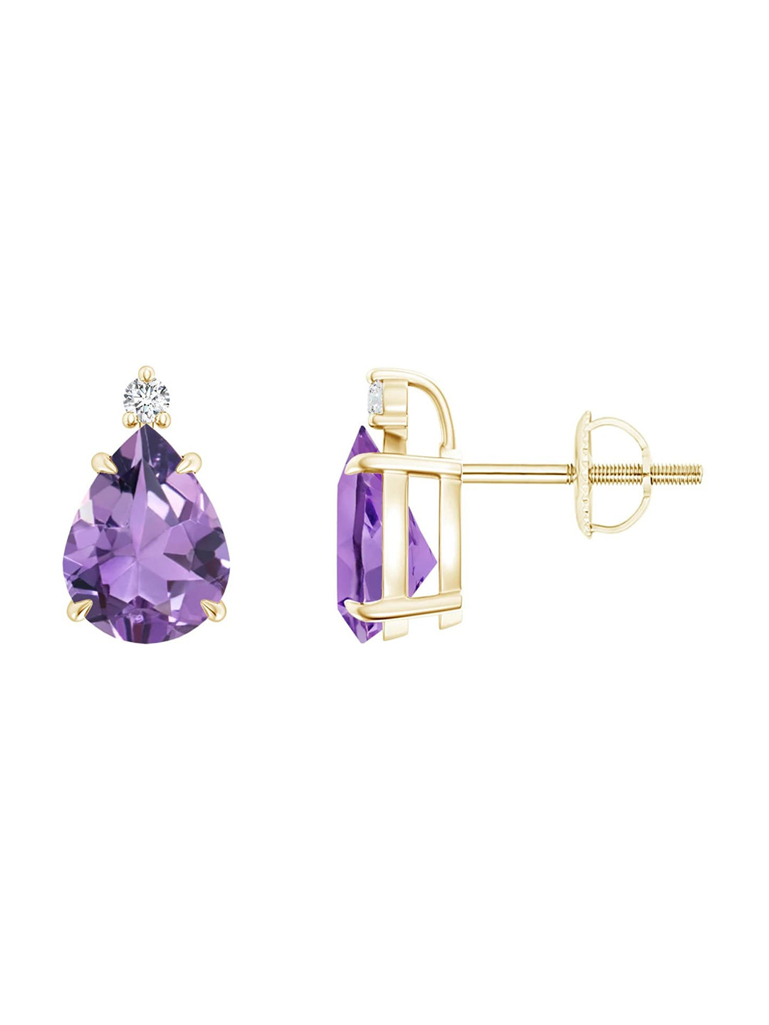 Angara 18KT Yellow Gold Classic Claw-Set Pear Amethyst Solitaire Stud Earrings