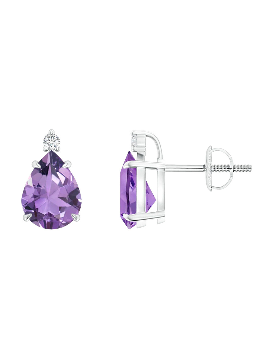 Angara 14KT White Gold Classic Claw-Set Pear Amethyst Solitaire Stud Earrings