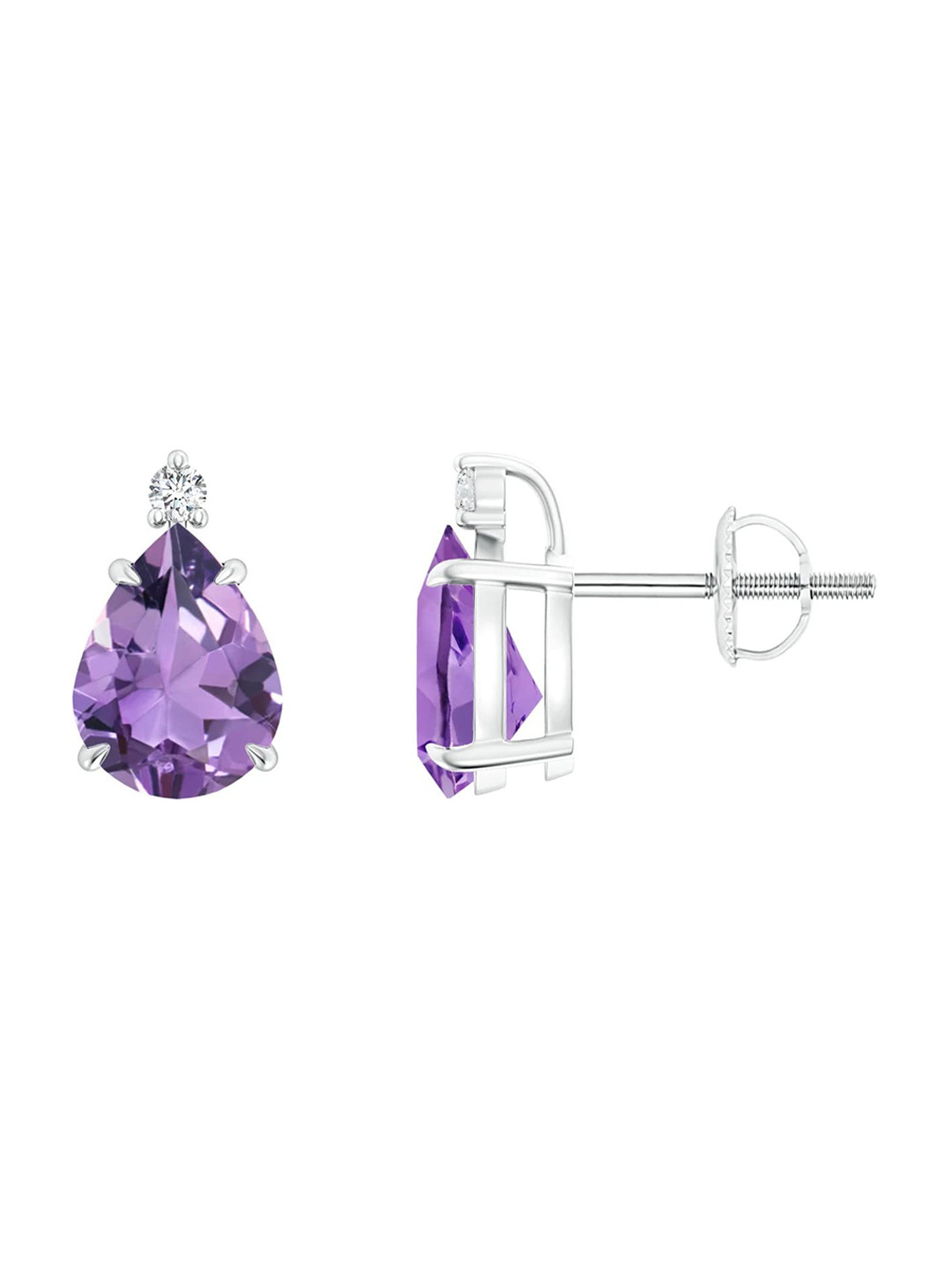 Angara 18KT White Gold Classic Claw-Set Pear Amethyst Solitaire Stud Earrings