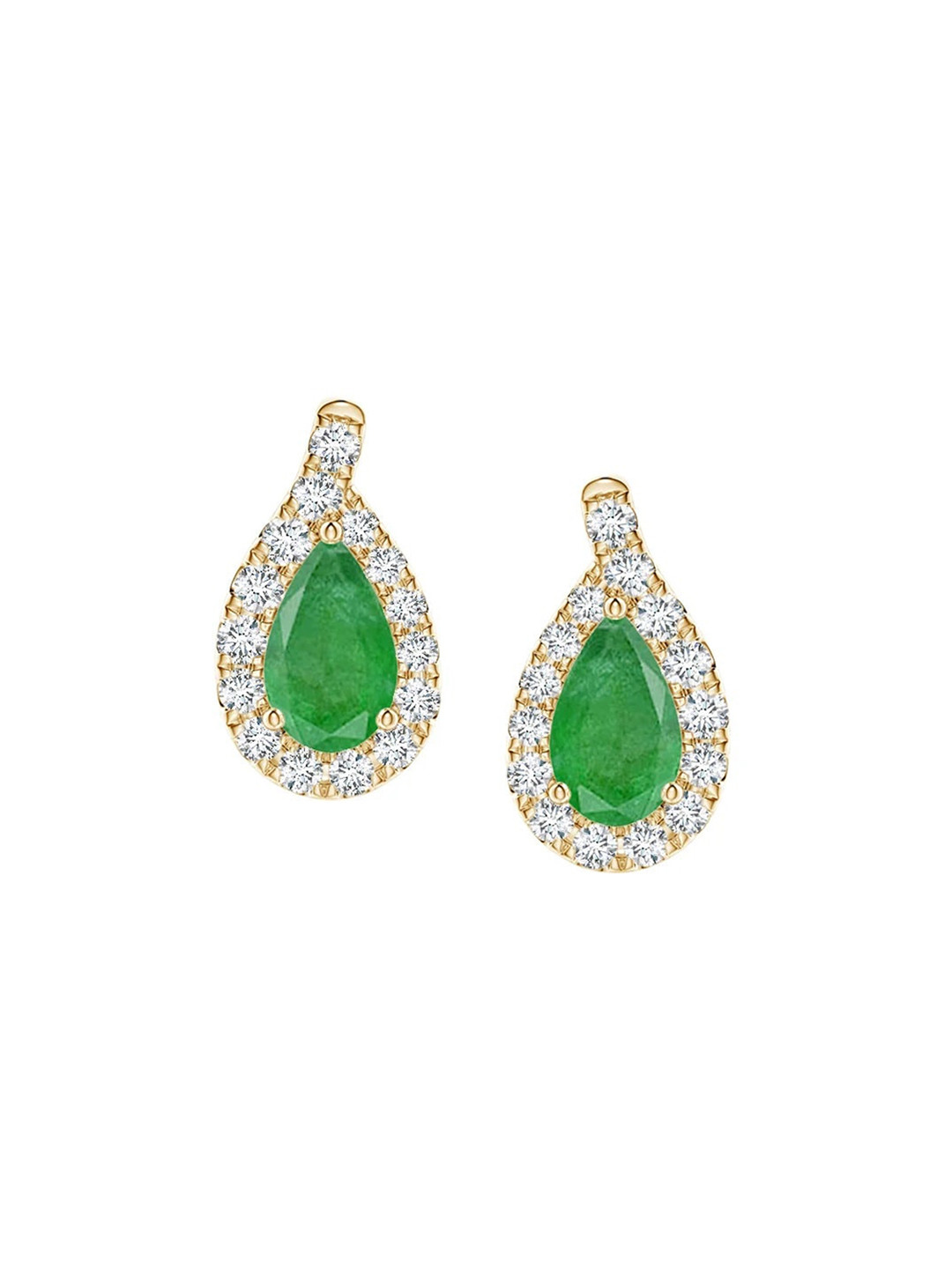 Angara 14KT Yellow Gold Pear Emerald Earrings with Diamond Swirl Frame