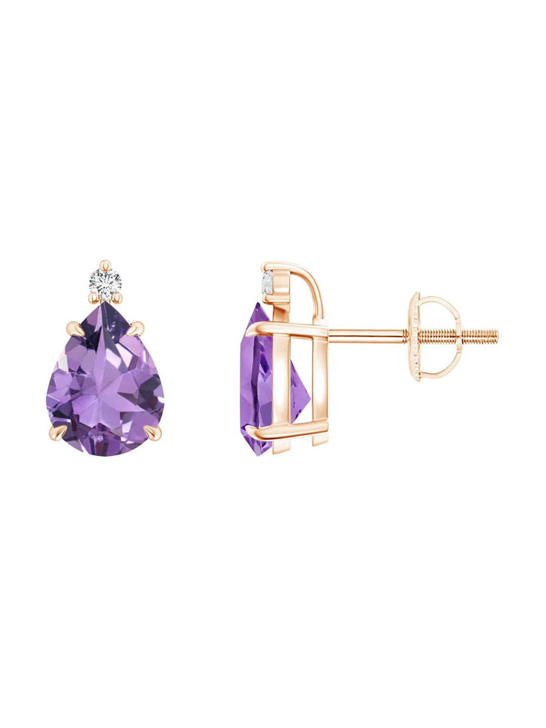 Angara 18KT Rose Gold Classic Claw-Set Pear Amethyst Solitaire Stud Earrings