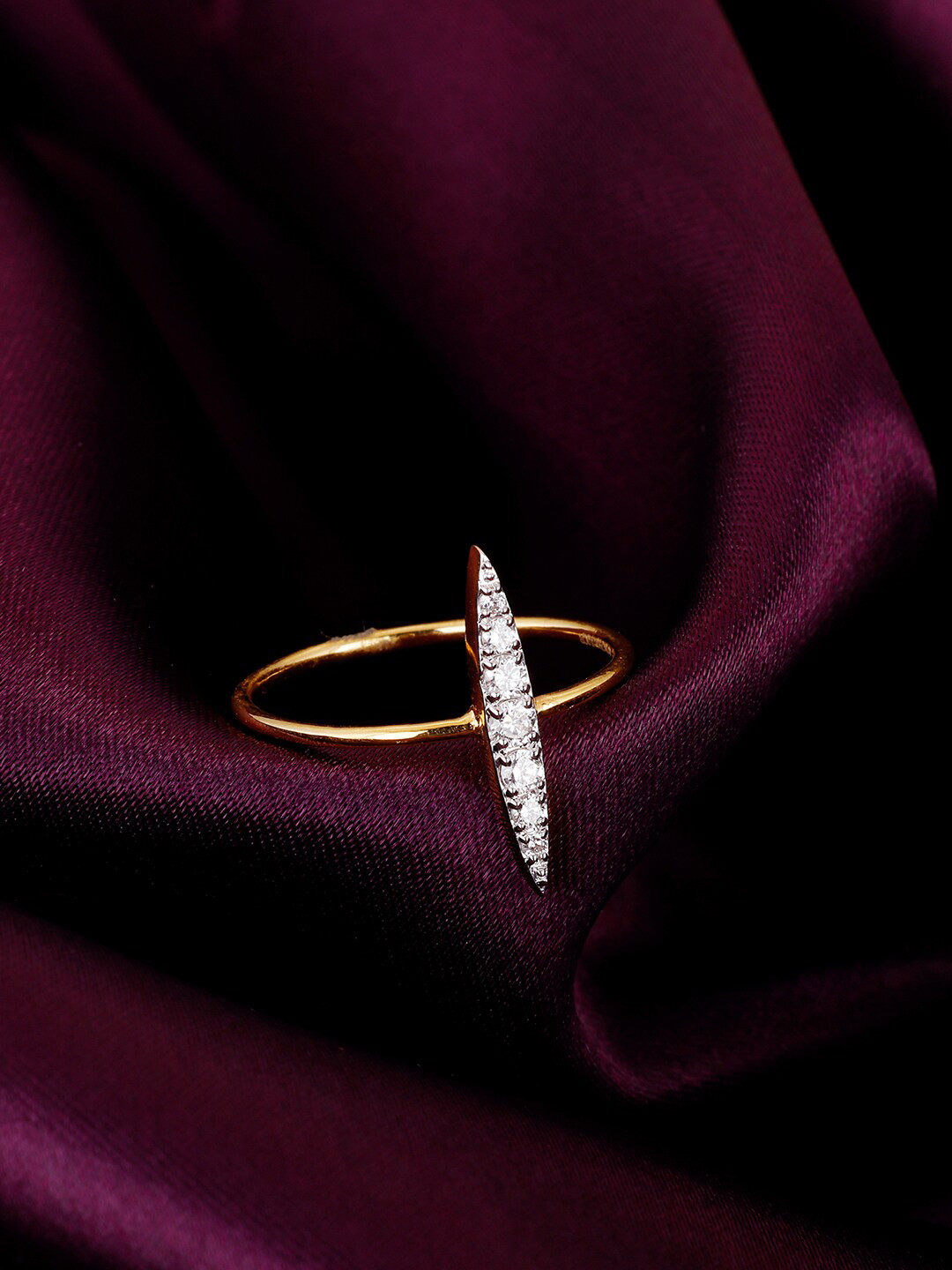 GIVA Simple Joy 18KT Gold Diamond Studded Finger Ring-0.866 gms