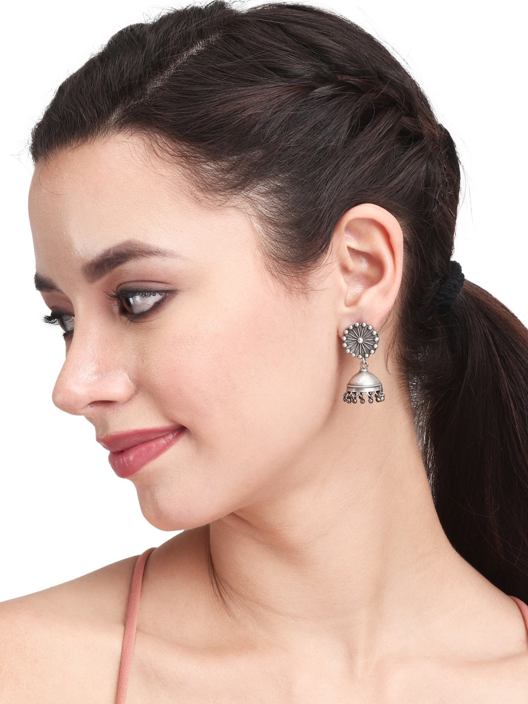 Anvik Silver-Plated Oxidised Diamond Shaped Jhumkas