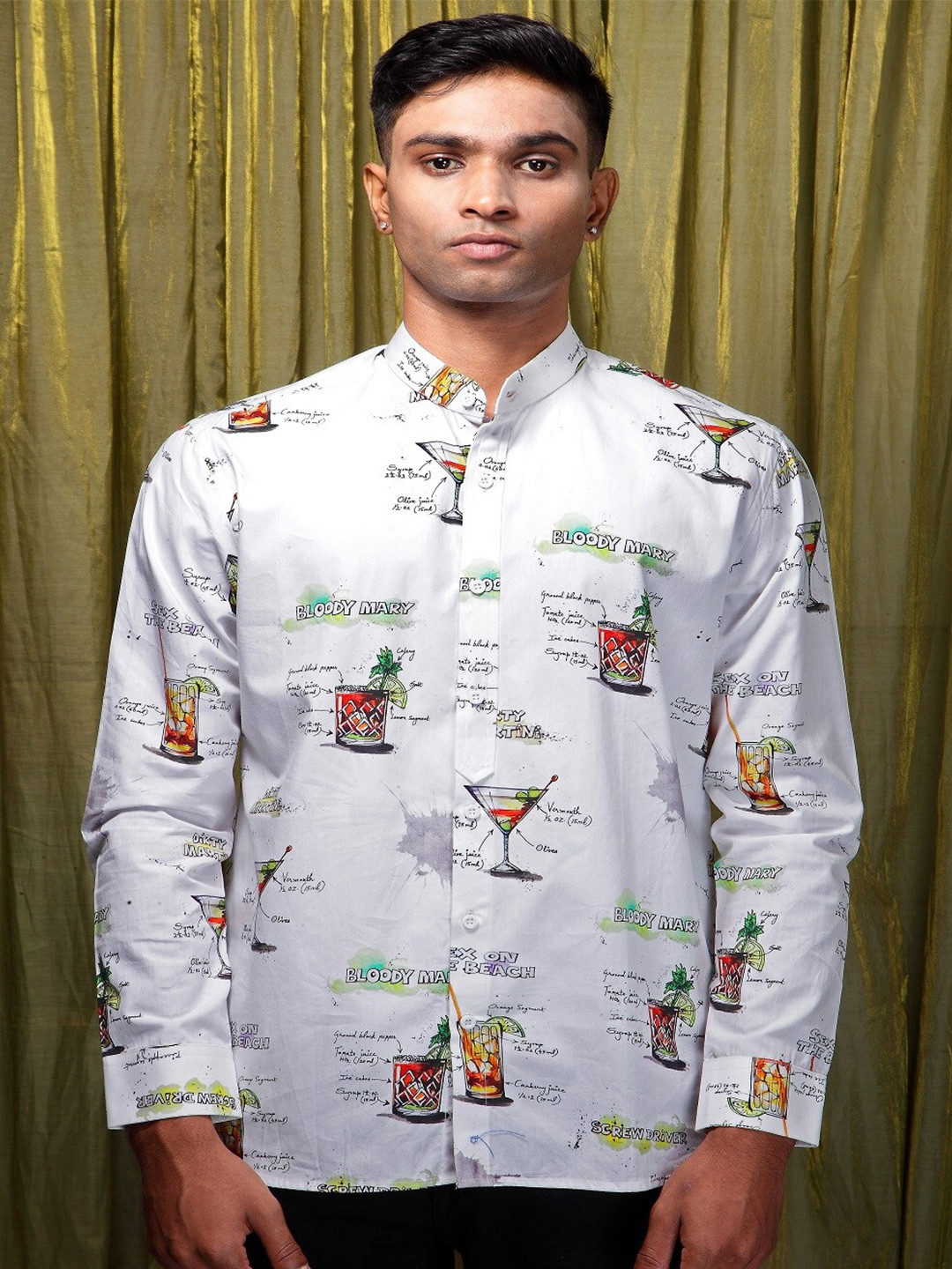 Felix Bendish Comfort Abstract Printed Mandarin Collar Casual Shirt