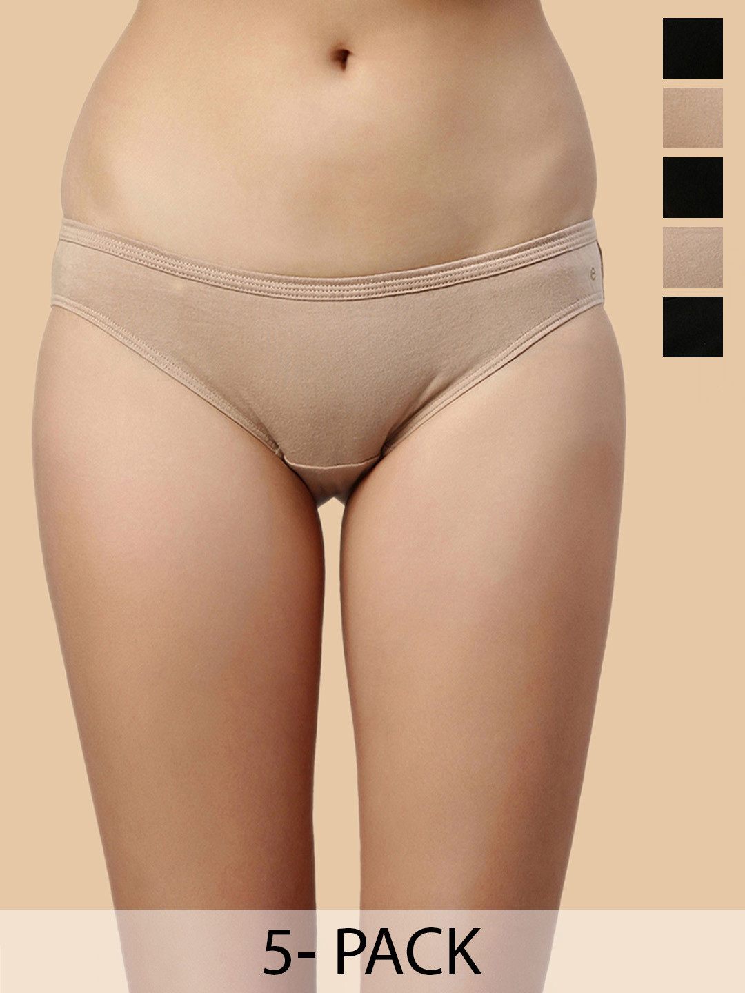 Enamor Pack Of 5 Cotton Bikini Briefs CB03 Jet Black/Nude