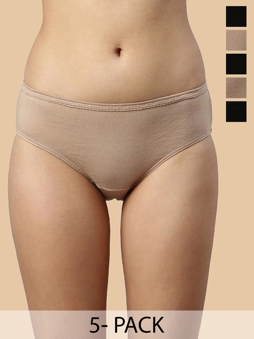 Enamor Pack Of 5 Cotton Classic Antimicrobial And Stain Release Finish Hipster Panty- CH03
