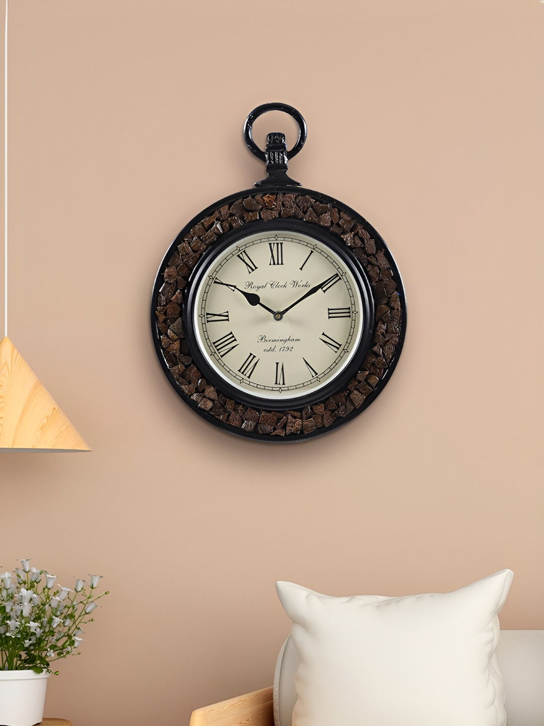 Aura Brown & Beige Textured Round Vintage Wall Clock