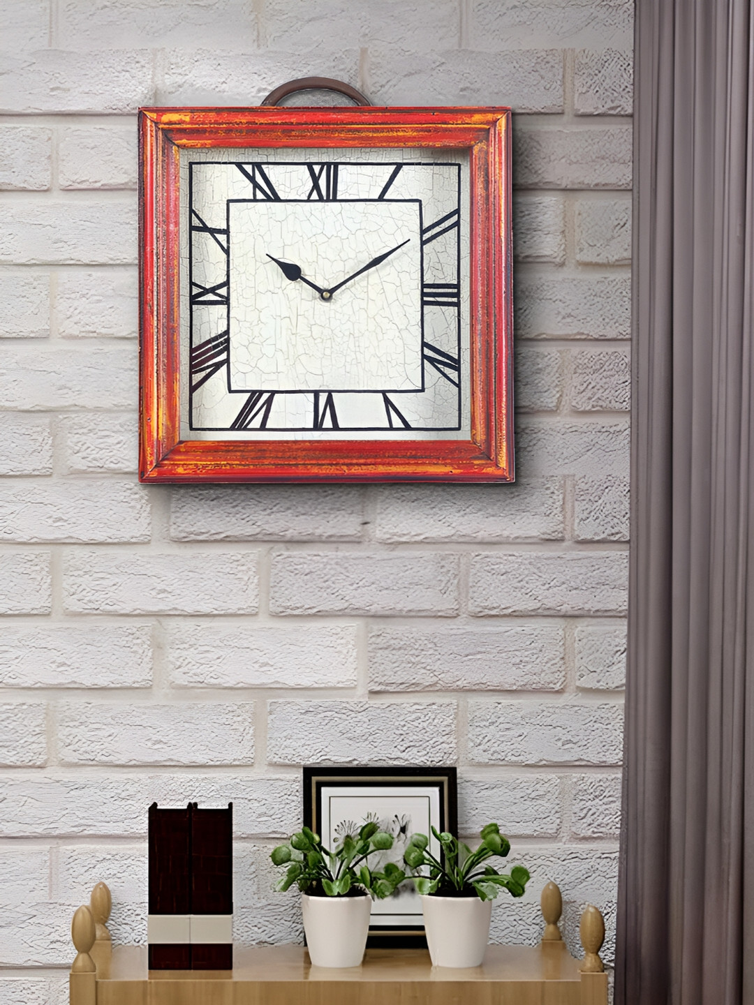 Aura Red MDF Large Display Square Battery Analogue Wall Clock