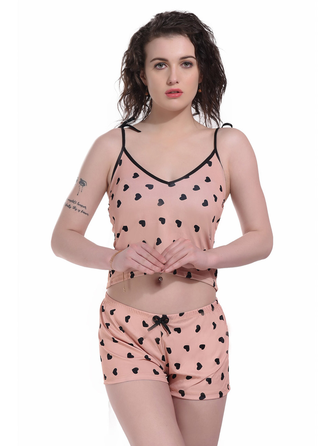 SGC SWEDEN Geometric Printed Shoulder Straps Satin Baby Dolls