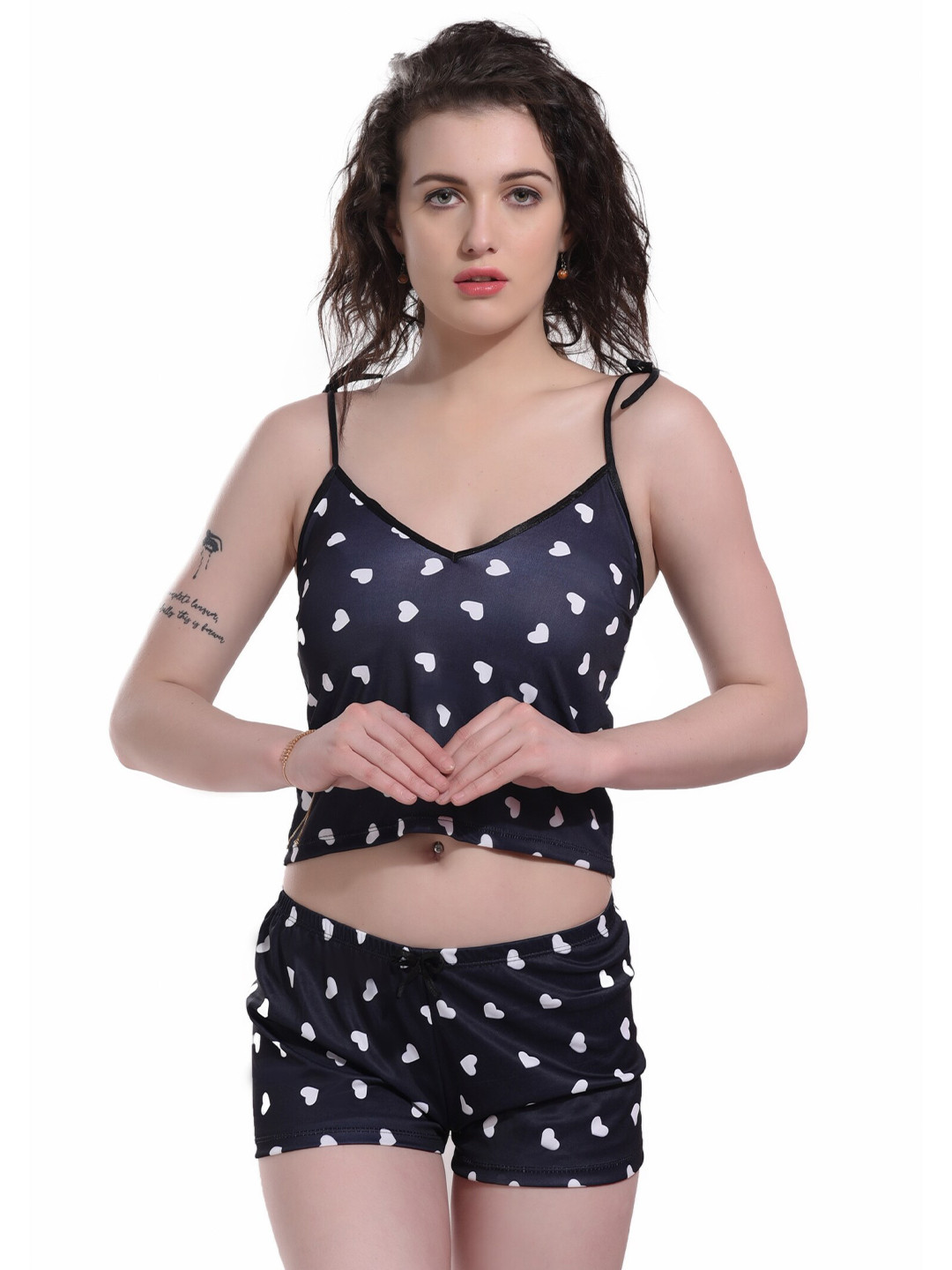 SGC SWEDEN Geometric Printed Shoulder Straps Satin Baby Dolls