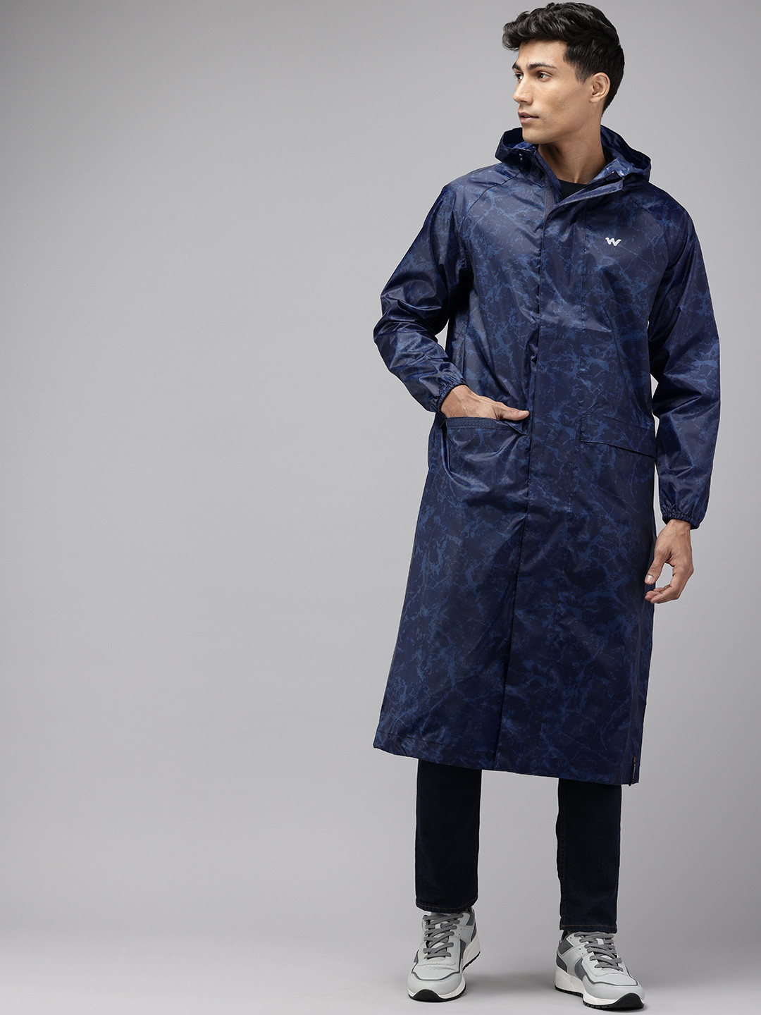 Wildcraft CRACKS Printed Hooded Longline Rain Jacket