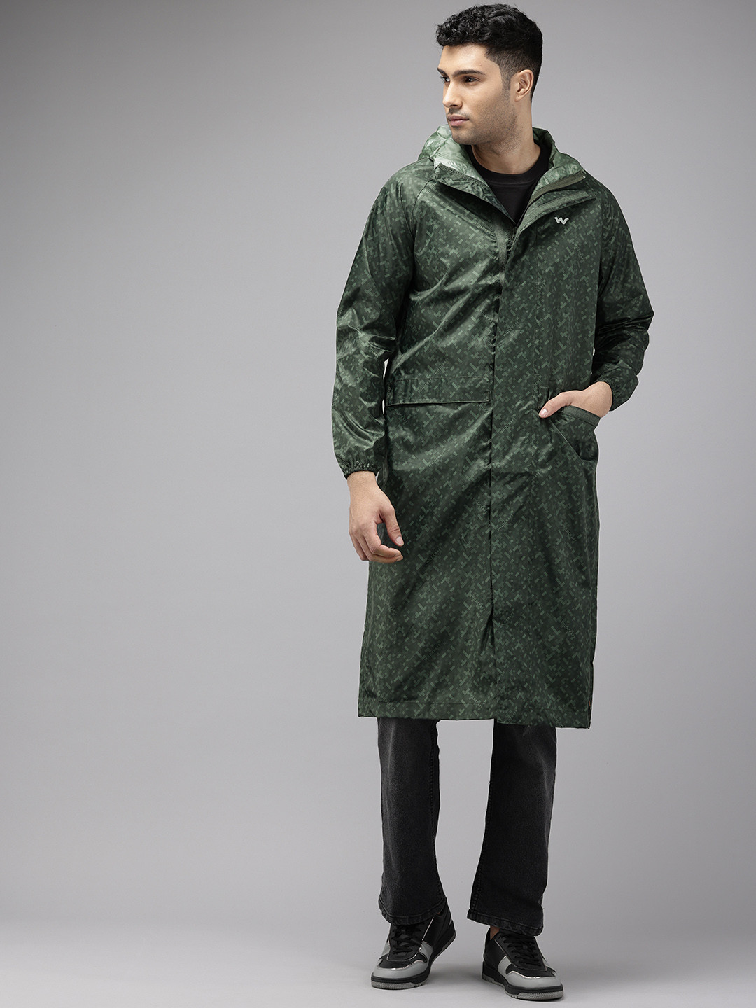 Wildcraft DOTED CAMO Printed Hooded Longline Rain Jacket