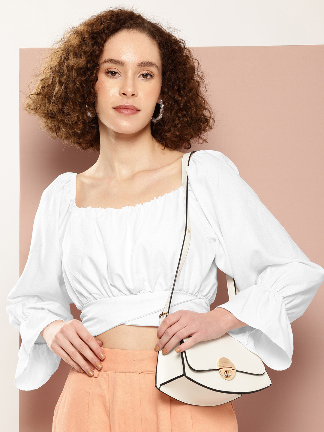 Ironic Creation Bell Sleeve Blouson Crop Top