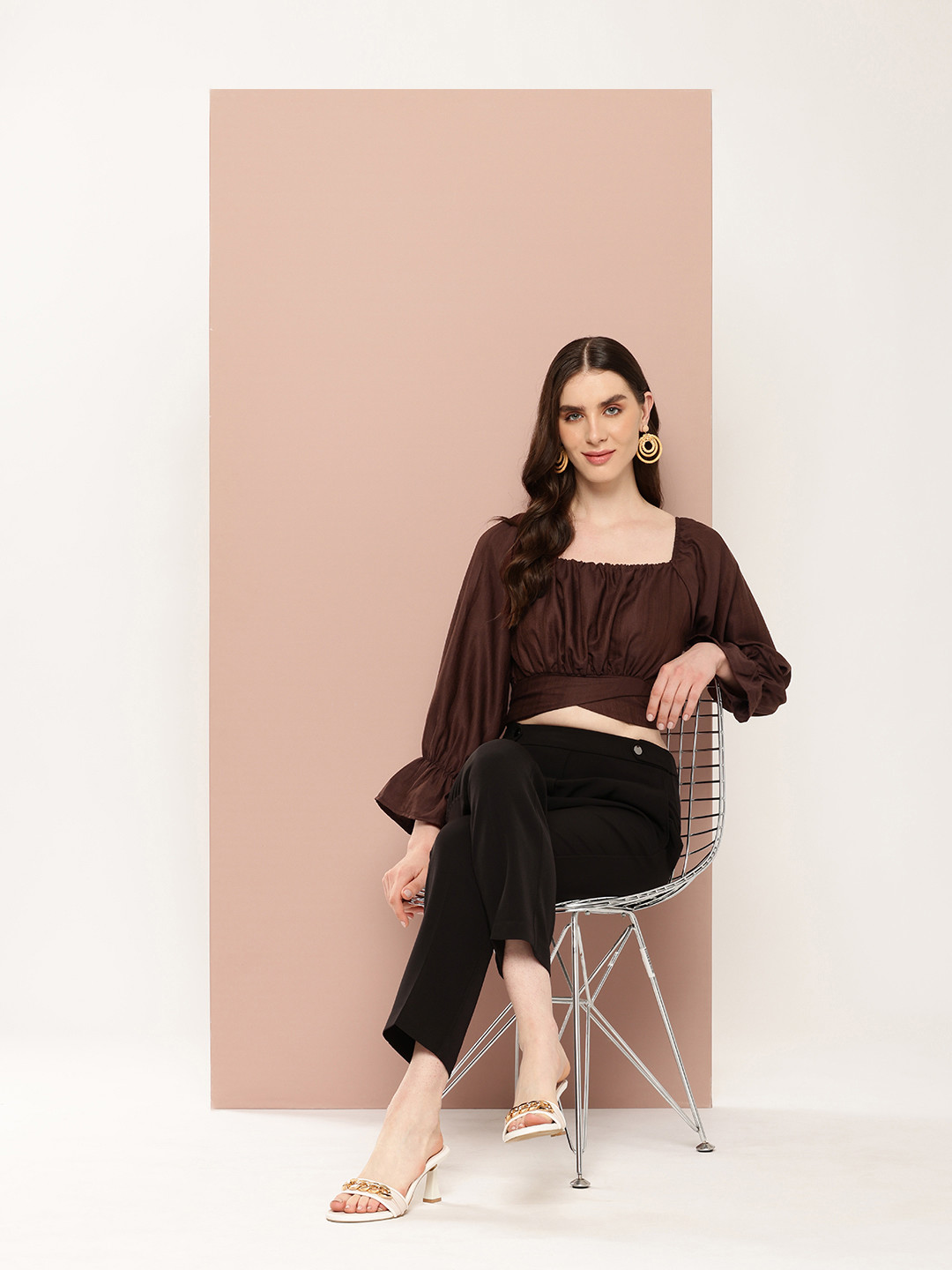 Ironic Creation Bell Sleeve Blouson Crop Top