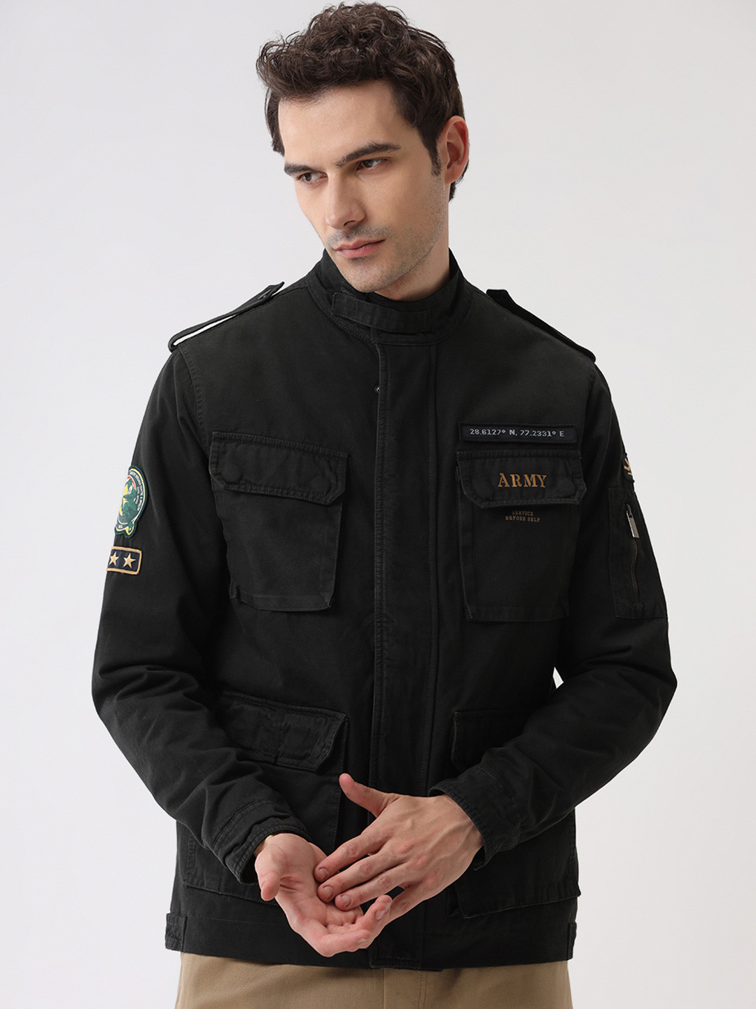 WROGN Mock Collar Shoulder Tabs Pure Acrylic Jacket