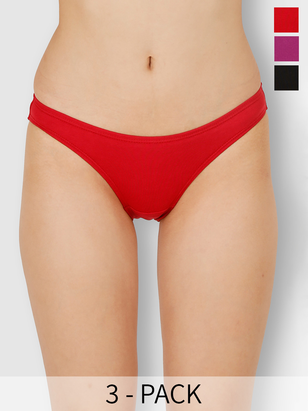 Selfcare Pack of 3 Low Rise Cotton Lycra Solid Panties Bikini Briefs Set - SN2447