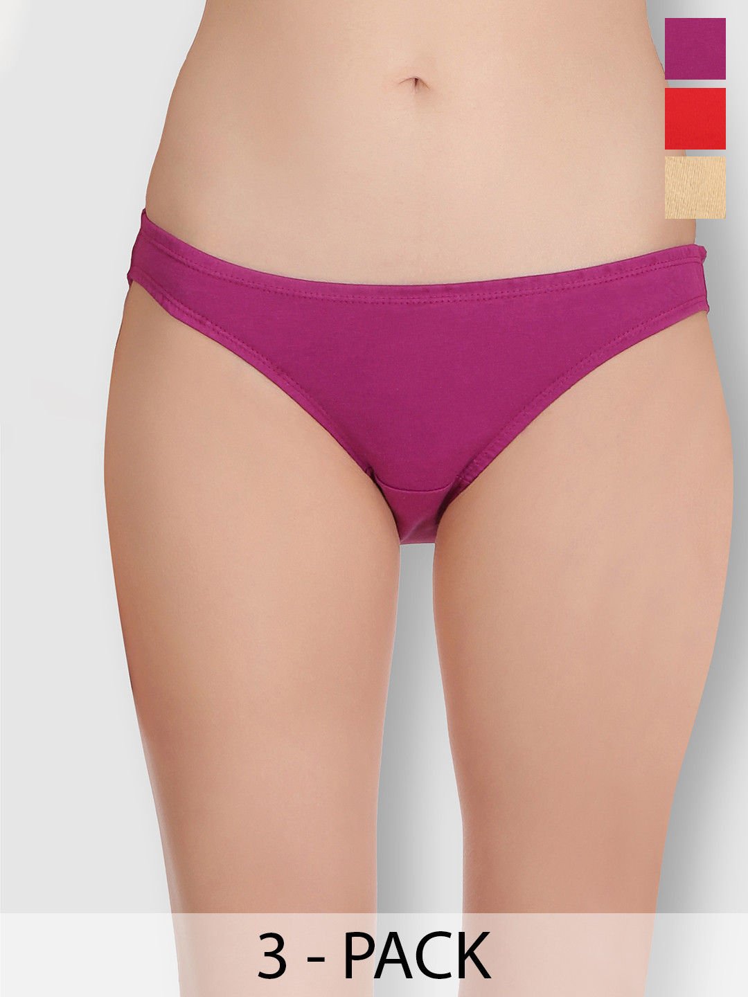 Selfcare Pack of 3 Low Rise Cotton Lycra Solid Panties Bikini Briefs Set - SN2450