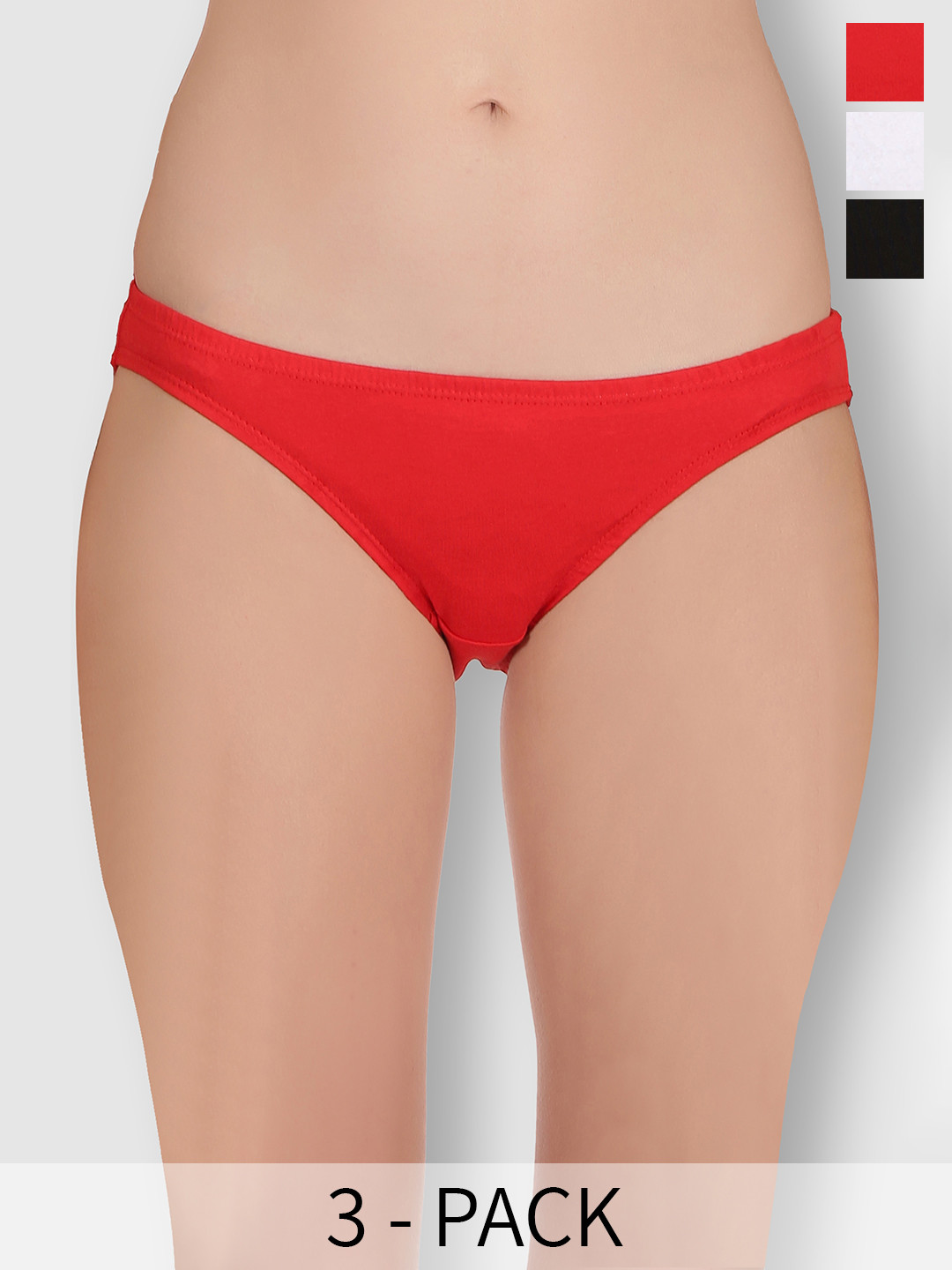 Selfcare Pack of 3 Low Rise Cotton Lycra Solid Panties Bikini Briefs Set - SN2452