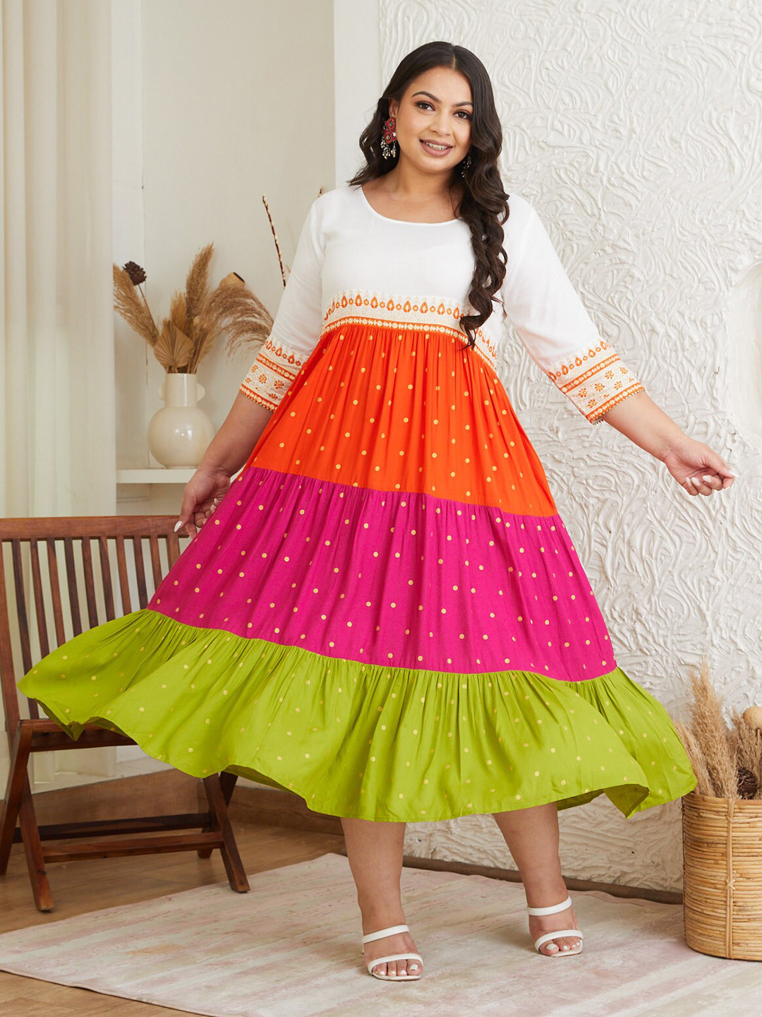 Shape of me by Rustorange Plus Size Colourblocked A-Line Maxi Dress