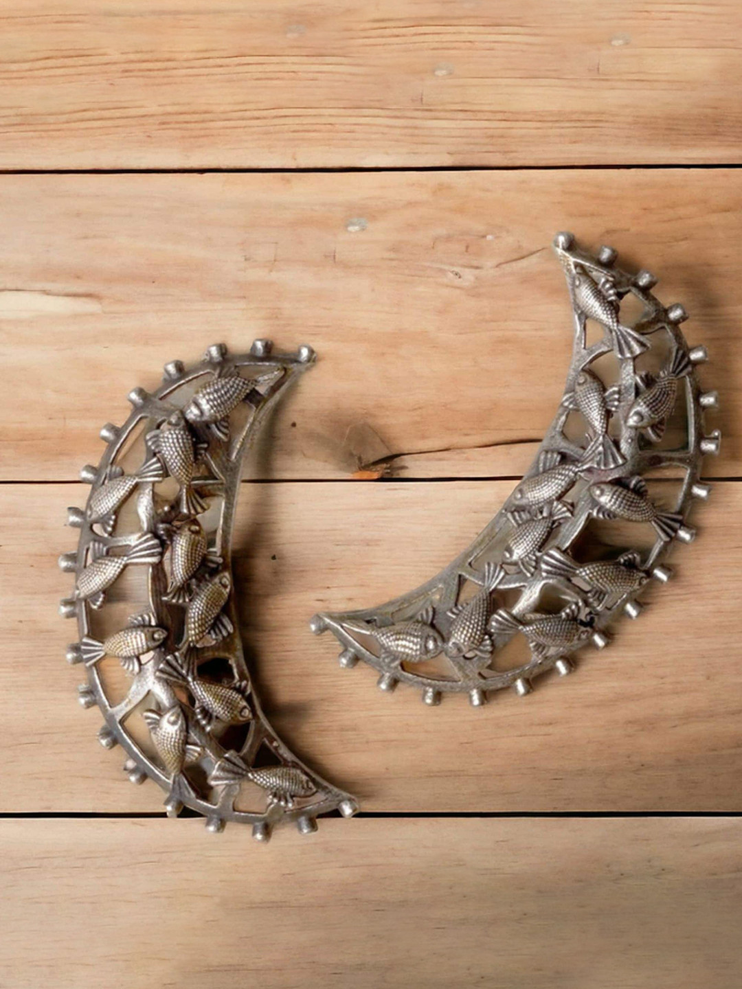 Dulcett Silver-Plated Oxidised Moon Shape Studs Earrings