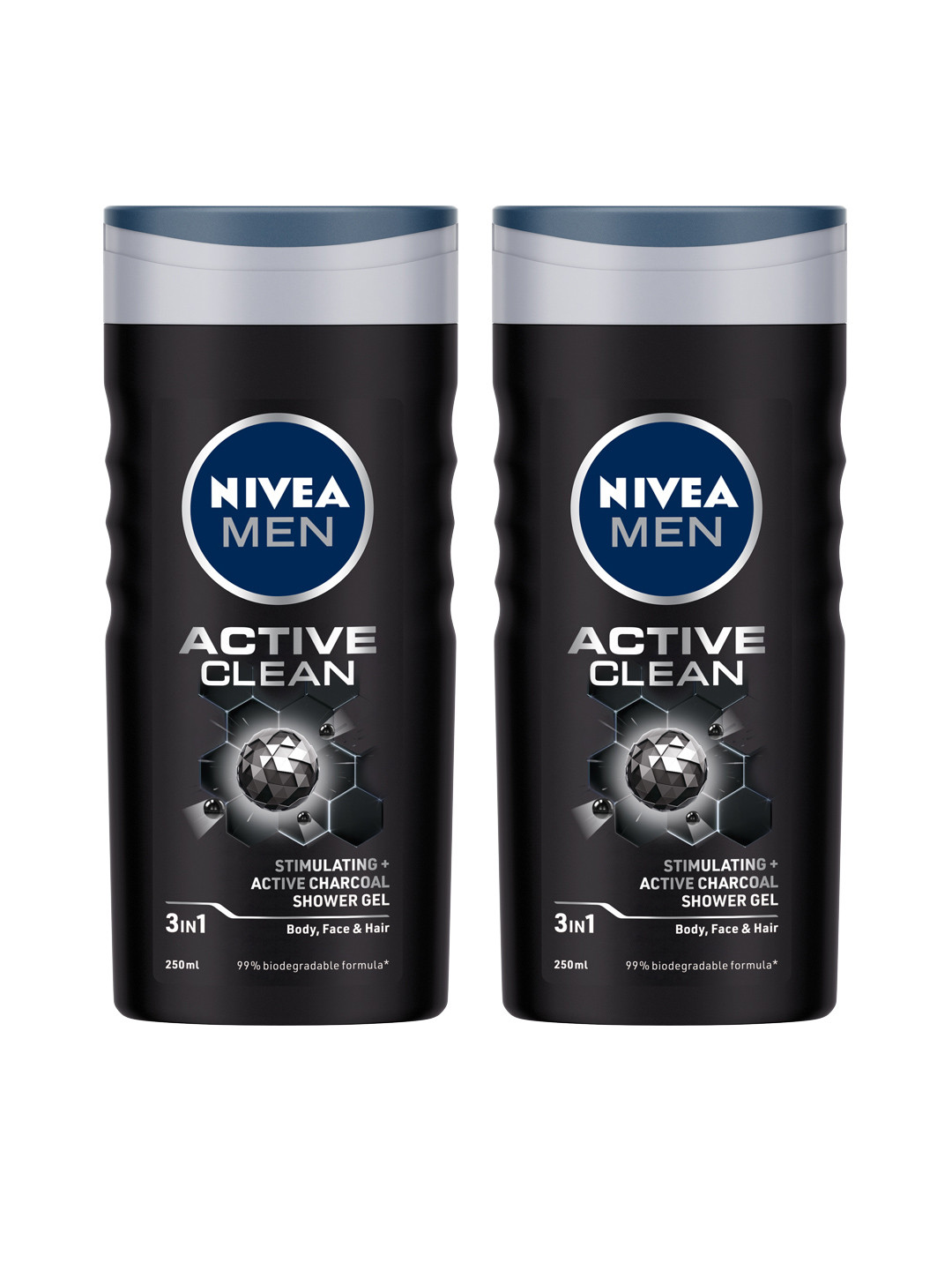 Nivea Men Set of 2 Active Clean Shower Gel with Active Charcoal - 250 ml Each
