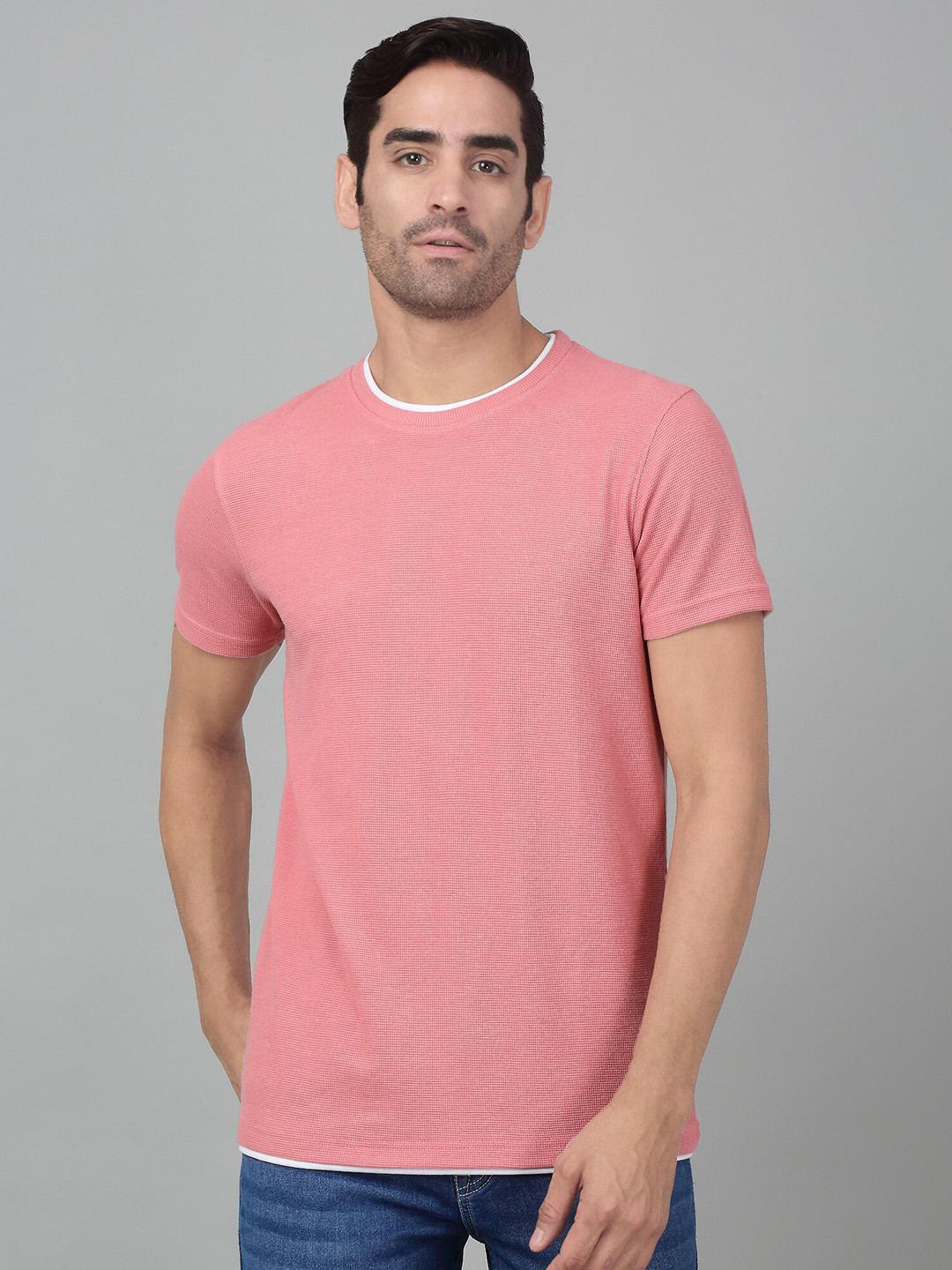 Cantabil Round Neck Short Sleeves Knitted Cotton T-shirt