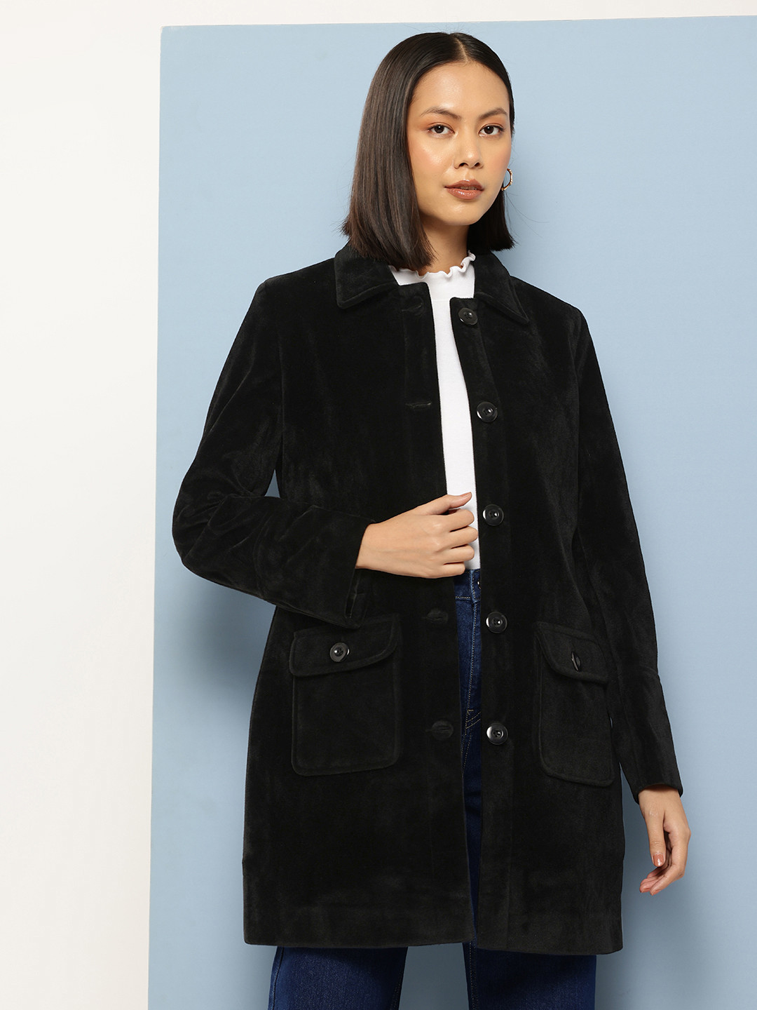 Chemistry Velvet Finish Longline Overcoat