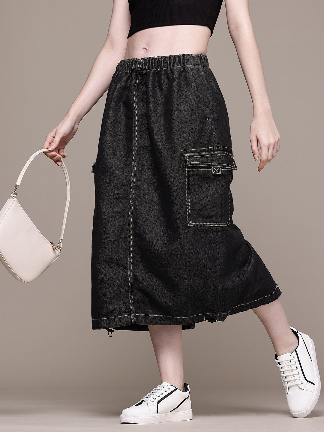 The Roadster Life Co. Women Low-Rise Parachute Denim A-Line Skirt