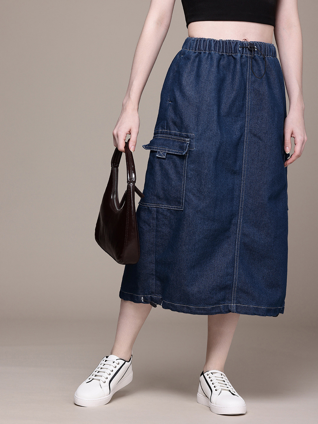 The Roadster Life Co. Women Low-Rise Parachute Denim A-Line Skirt