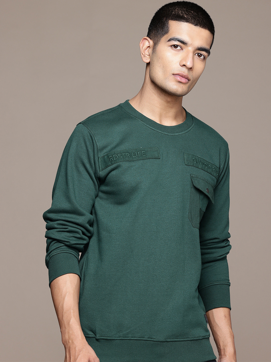 The Roadster Lifestyle Co. Solid Sweatshirt with Chest Pocket