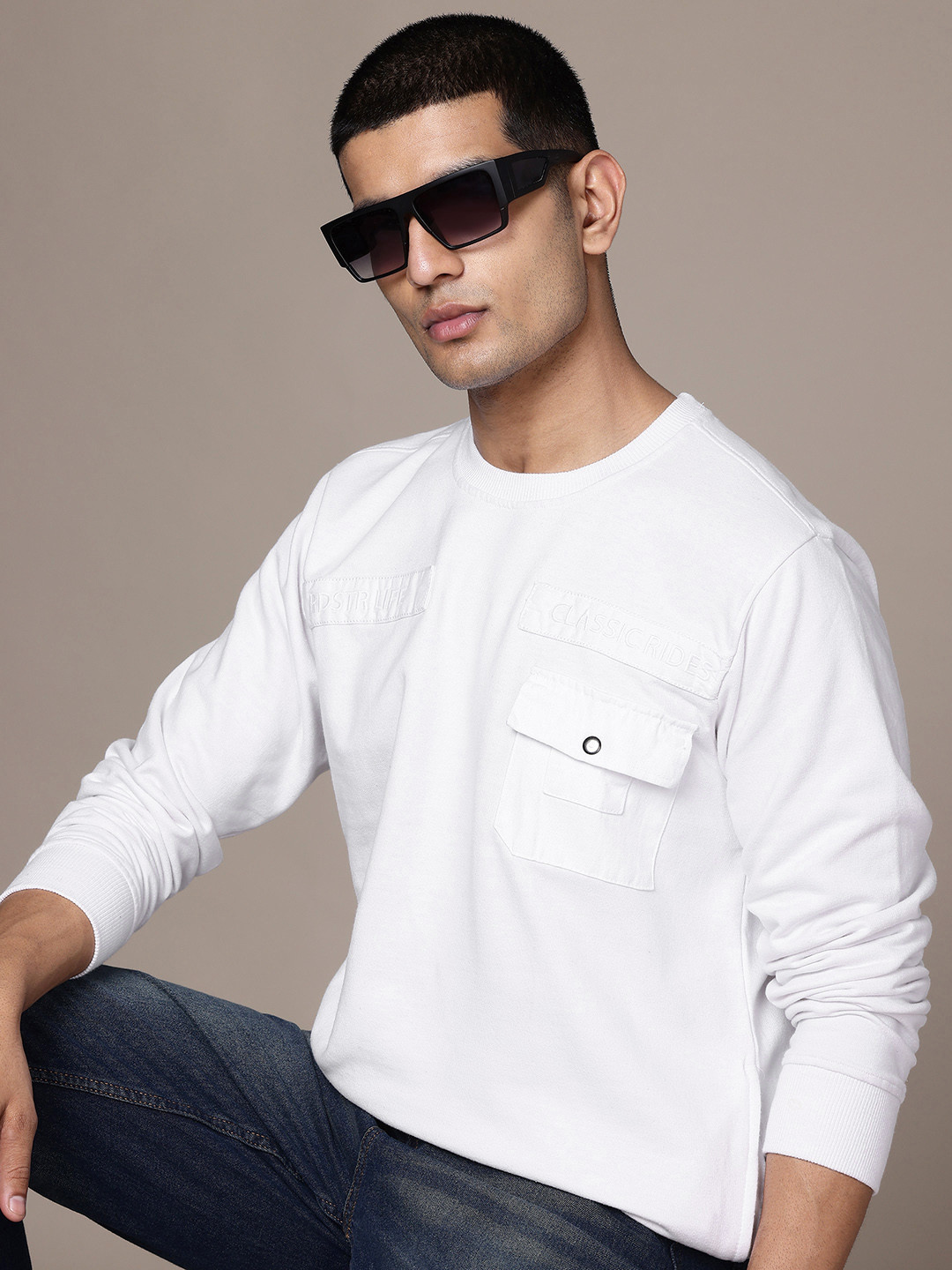 The Roadster Lifestyle Co. Solid Sweatshirt with Chest Pocket