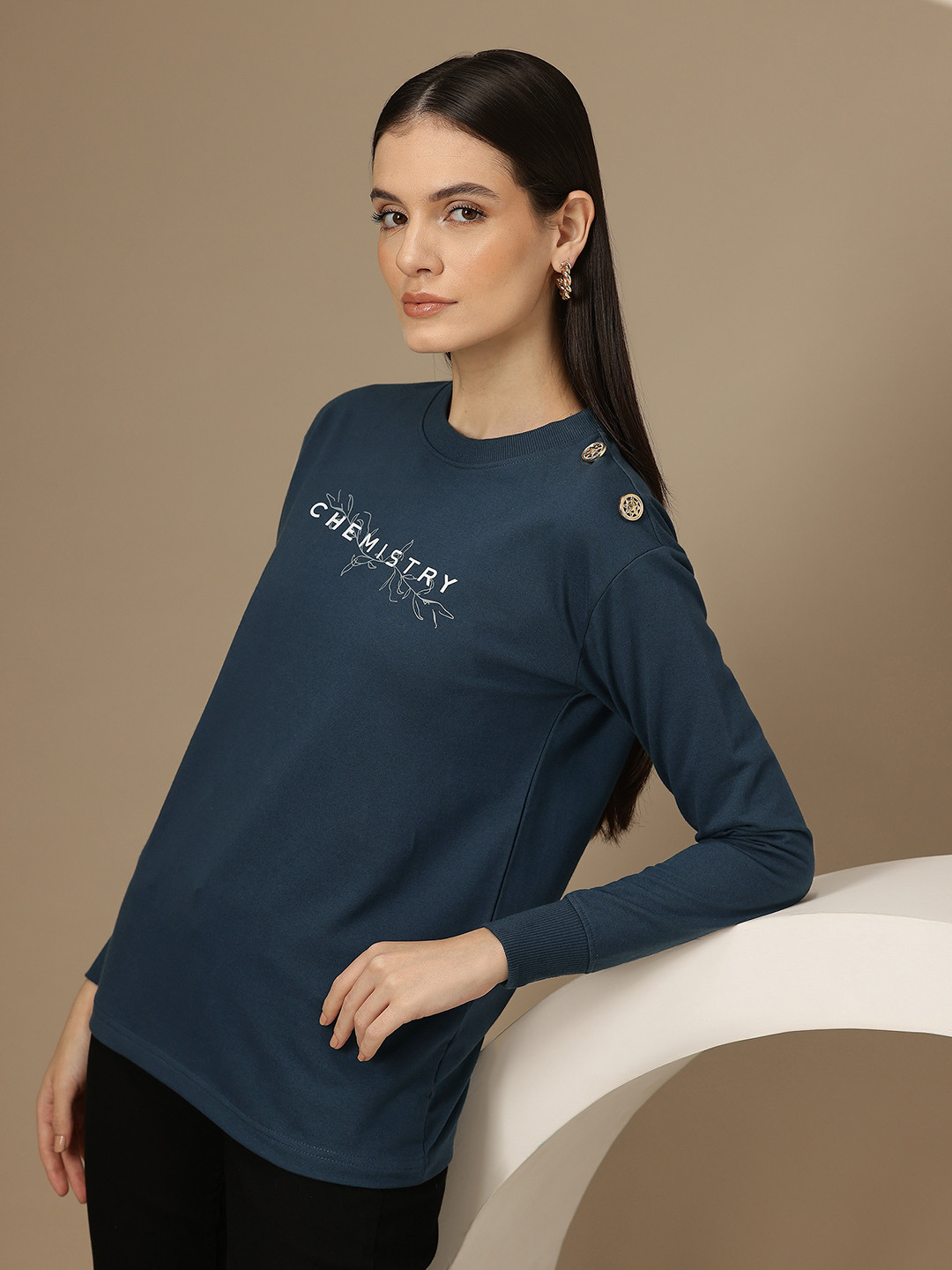 Chemistry Buttoned Detail Printed Sweatshirt