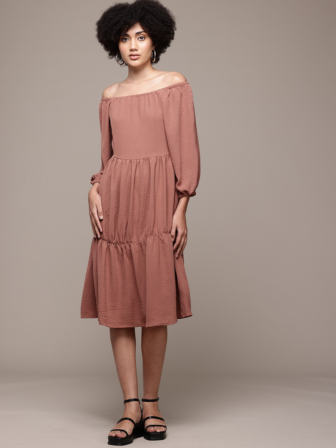 The Roadster Lifestyle Co. Off-Shoulder Puff Sleeve Tiered Dress