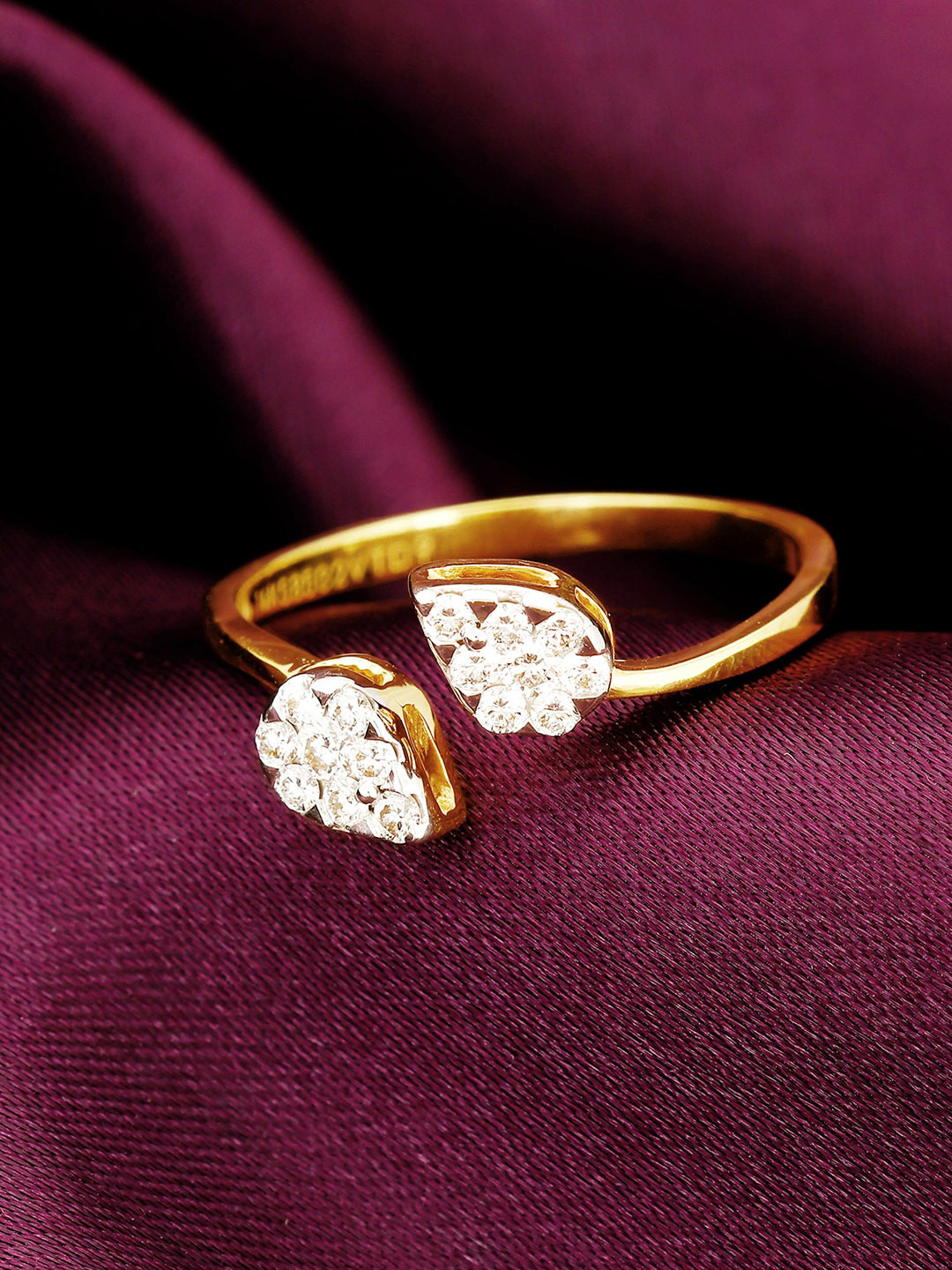 GIVA Graceful Leaf 14KT Gold Diamond Studded Finger Ring-0.926 gms