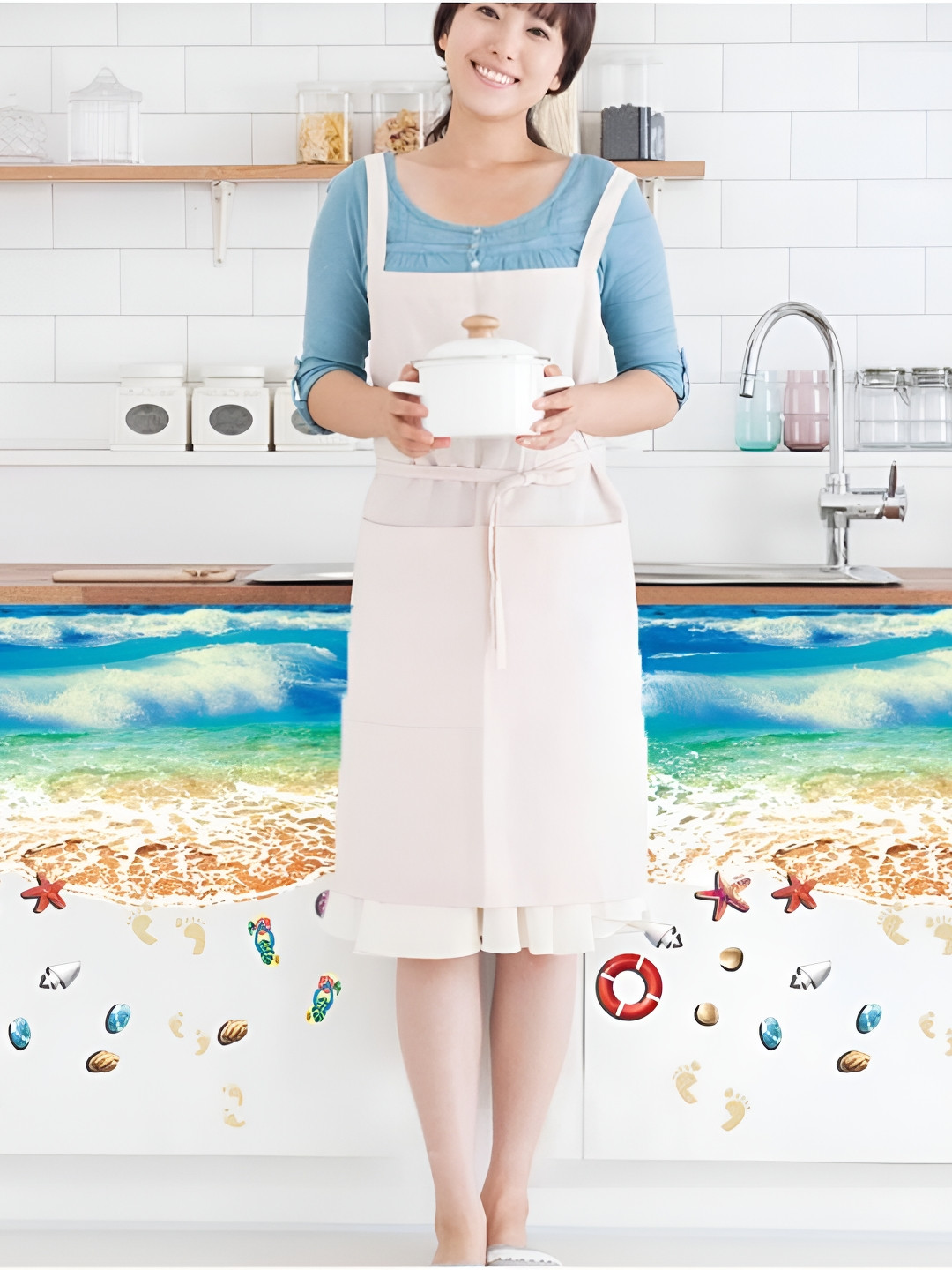 Jaamso Royals Blue & Brown Sea Creature Printed Self-Adhesive Removable Wall Sticker